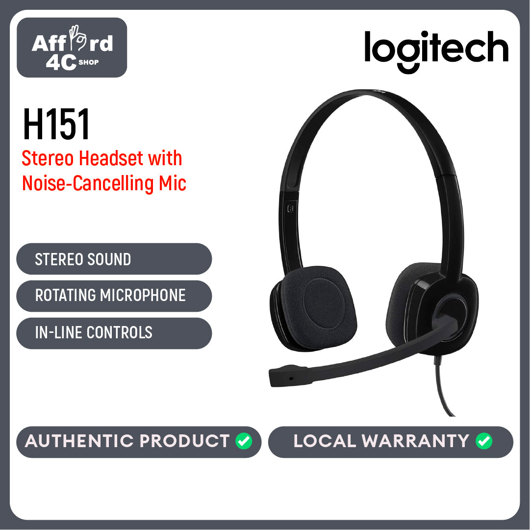 Logitech H151 Wired Headset, Stereo Headphones with Rotating Noise-Cancelling Microphone