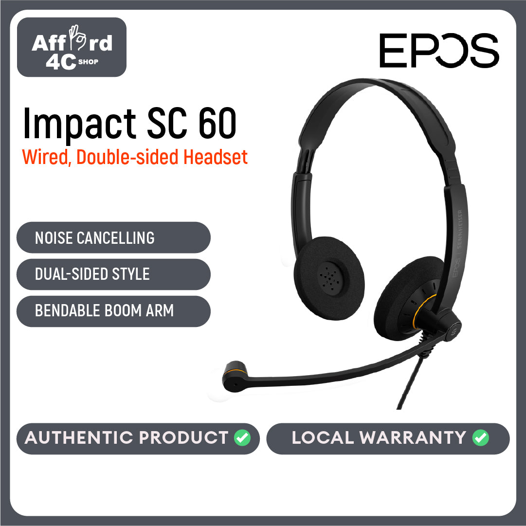 EPOS Sennheiser Consumer Audio SC 60 USB-A Headset ML (504547) with Noise-Cancelling Microphone