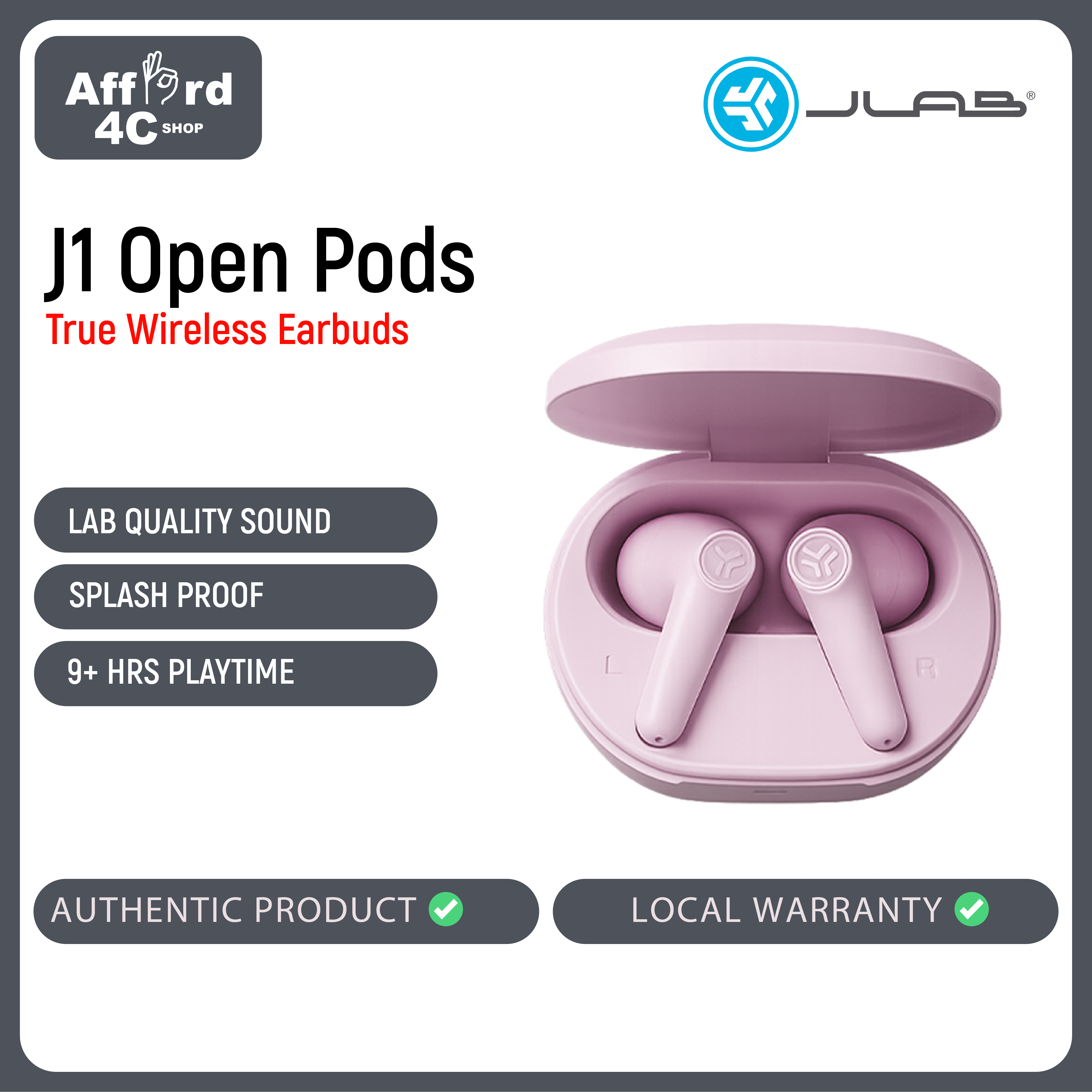 JLab J1 Open Pods True Wireless Earbuds with 35+ hours of Bluetooth playtime, Be Aware Mode