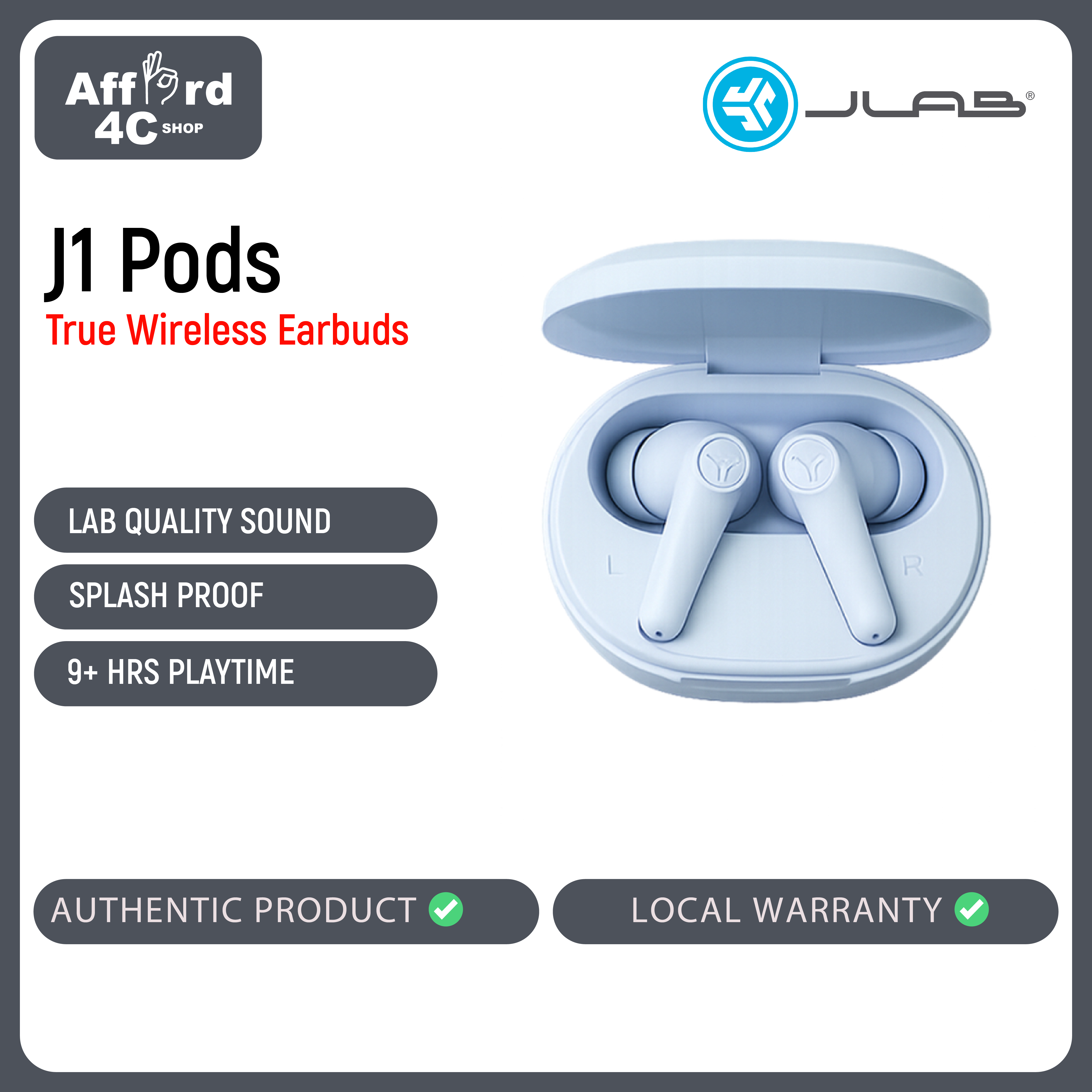 JLab J1 Pods True Wireless Earbuds with 35+ hours of Bluetooth playtime, Be Aware Mode, Clear calls