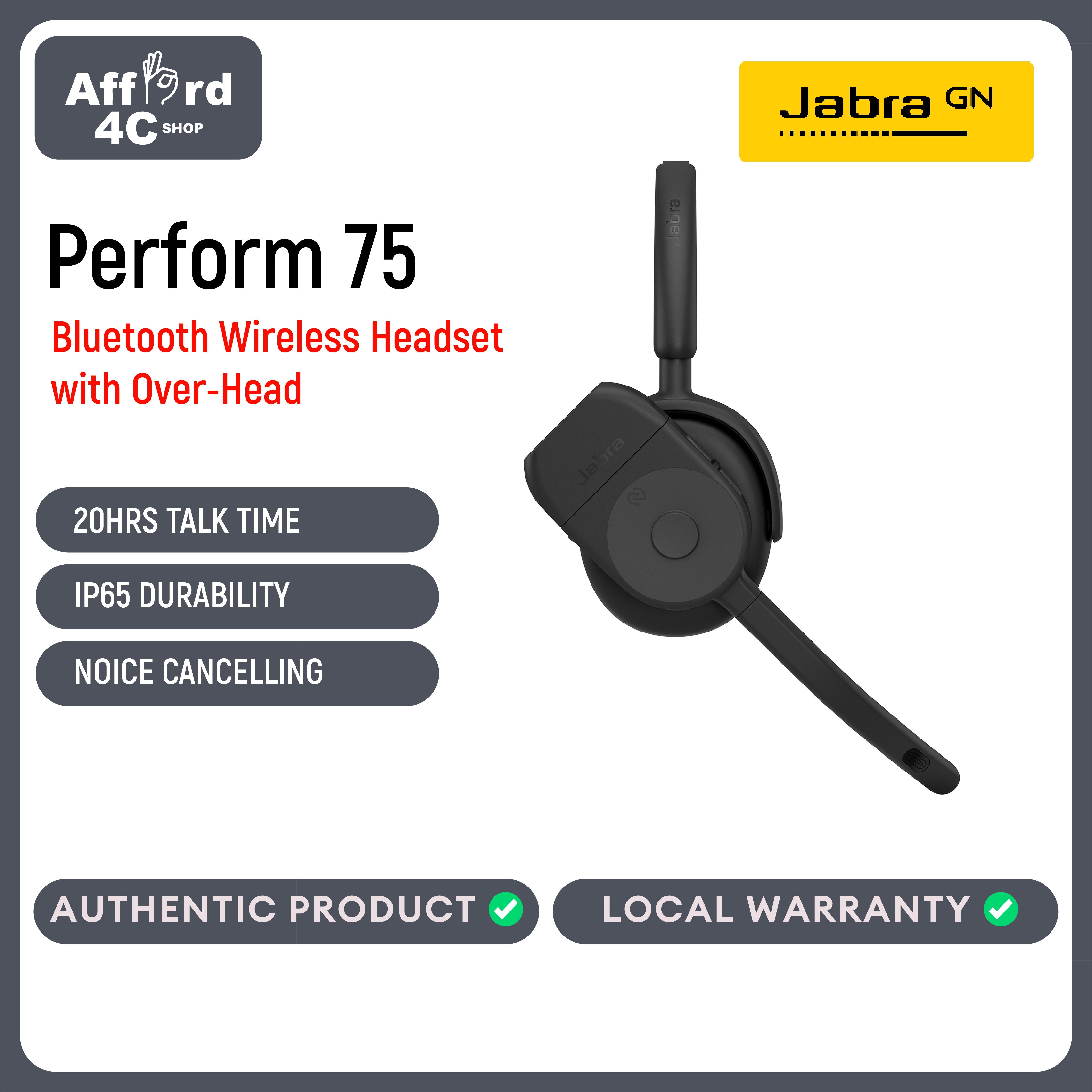 Jabra Perform 75 Push-to-Talk (PTT) Bluetooth Wireless Headset with Over-Head or Behind-Neck Style, Ultra Noise-Cancelling, UC Cellular or Wireless Push-to-Talk, and Face2Face Mode, IP65-Rated