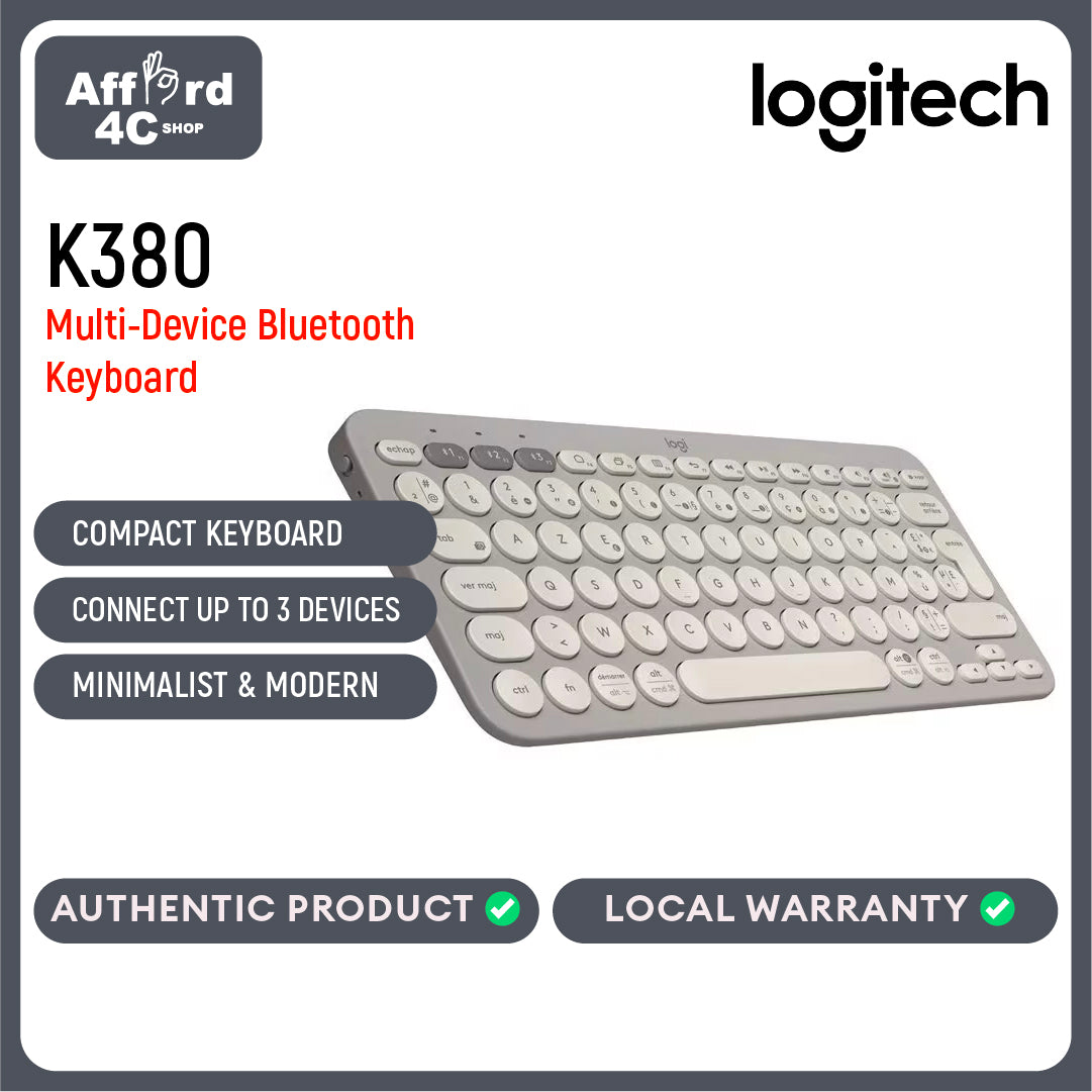 Logitech K380 Multi-Device Bluetooth Wireless Keyboard with Easy-Switch for Up to 3 Devices, Slim, 2 Year Battery-PC, Laptop, Windows, Mac, Chrome OS, Android, iPadOS, Apple TV
