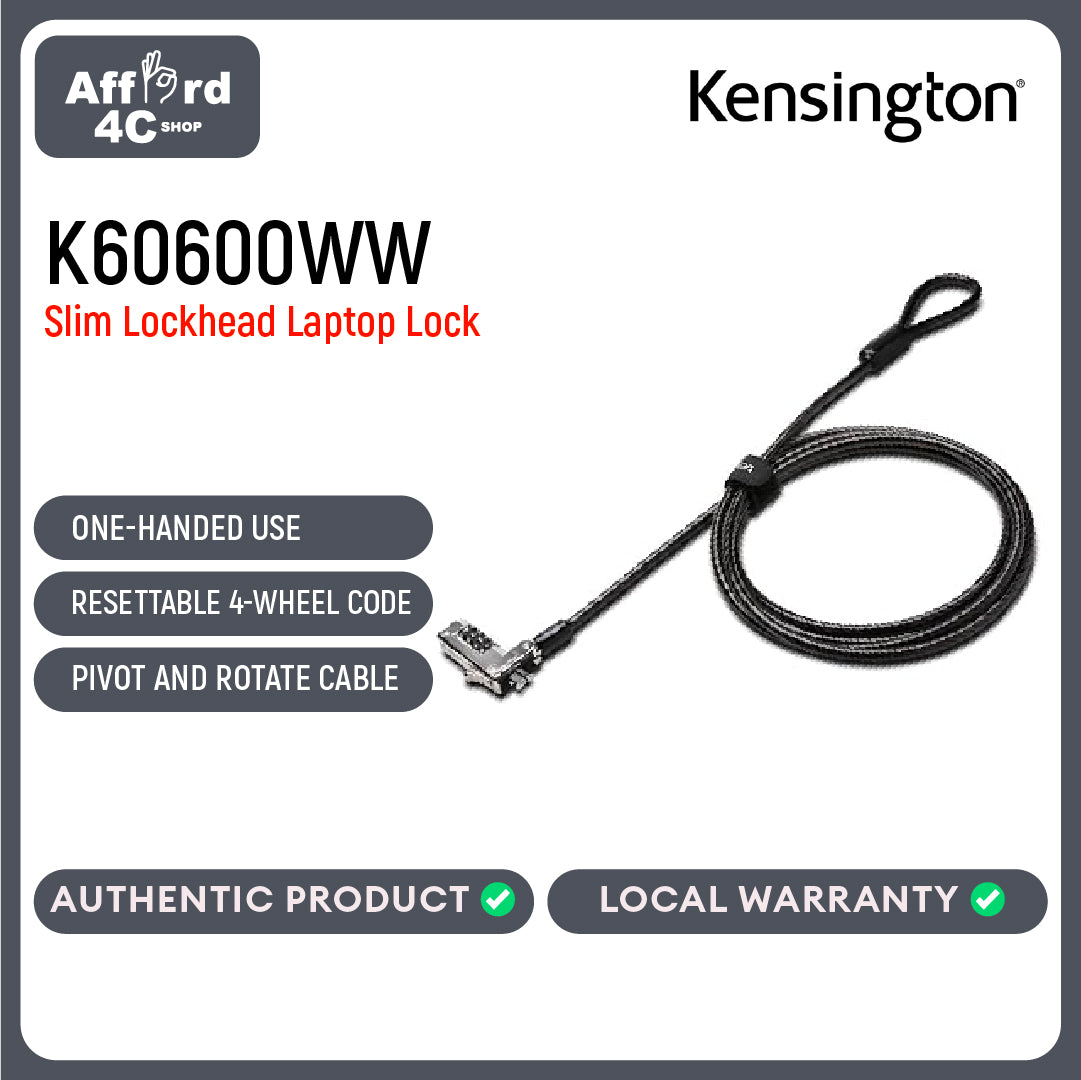 Kensington Slim Lockhead Laptop Lock - Combination Security Locking Cable, Standard Slot (K60600WW)