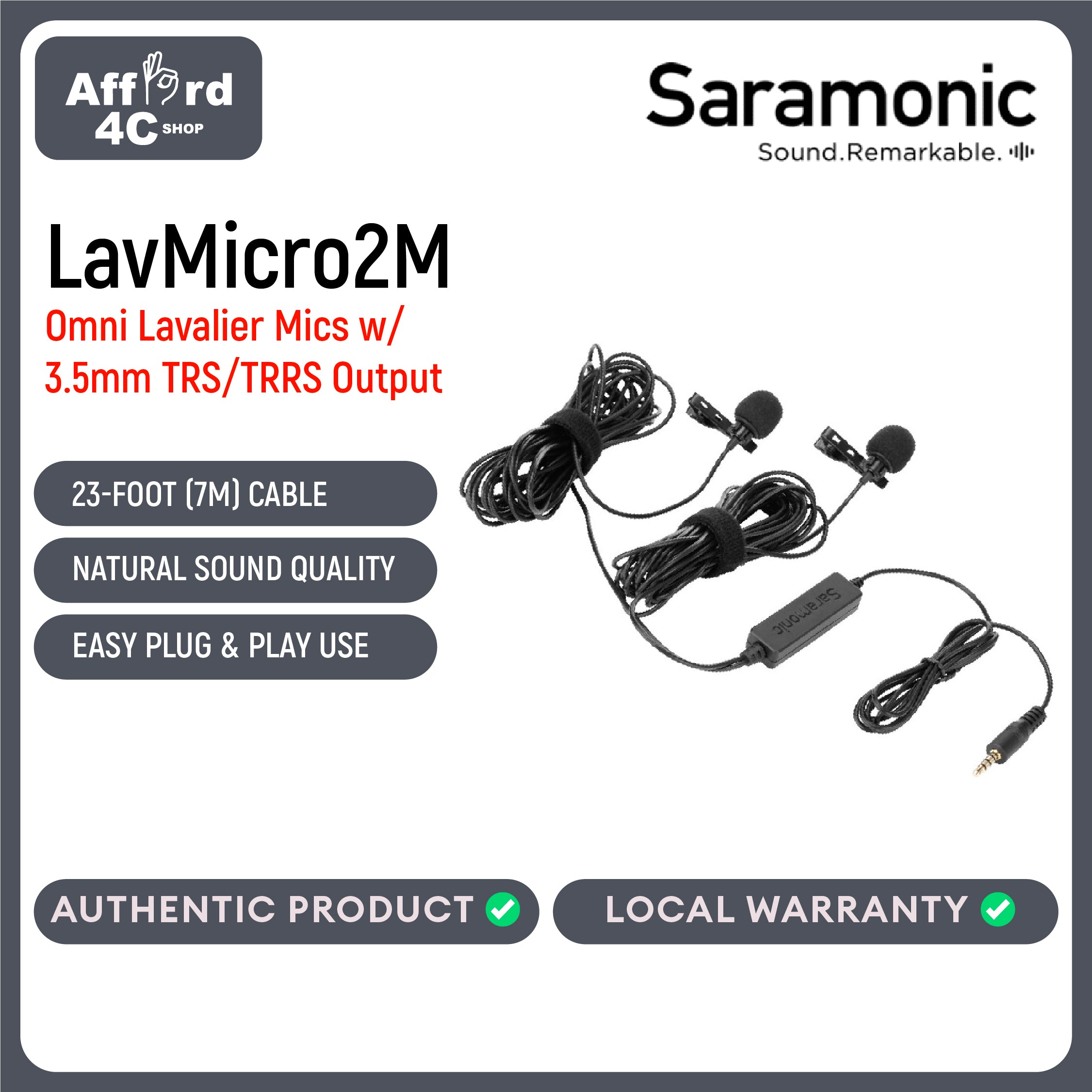 Saramonic LavMicro2M 2-Person Omni Lavalier Mic with 3.5mm TRS/TRRS Output for Cameras, Mobile Devices & More