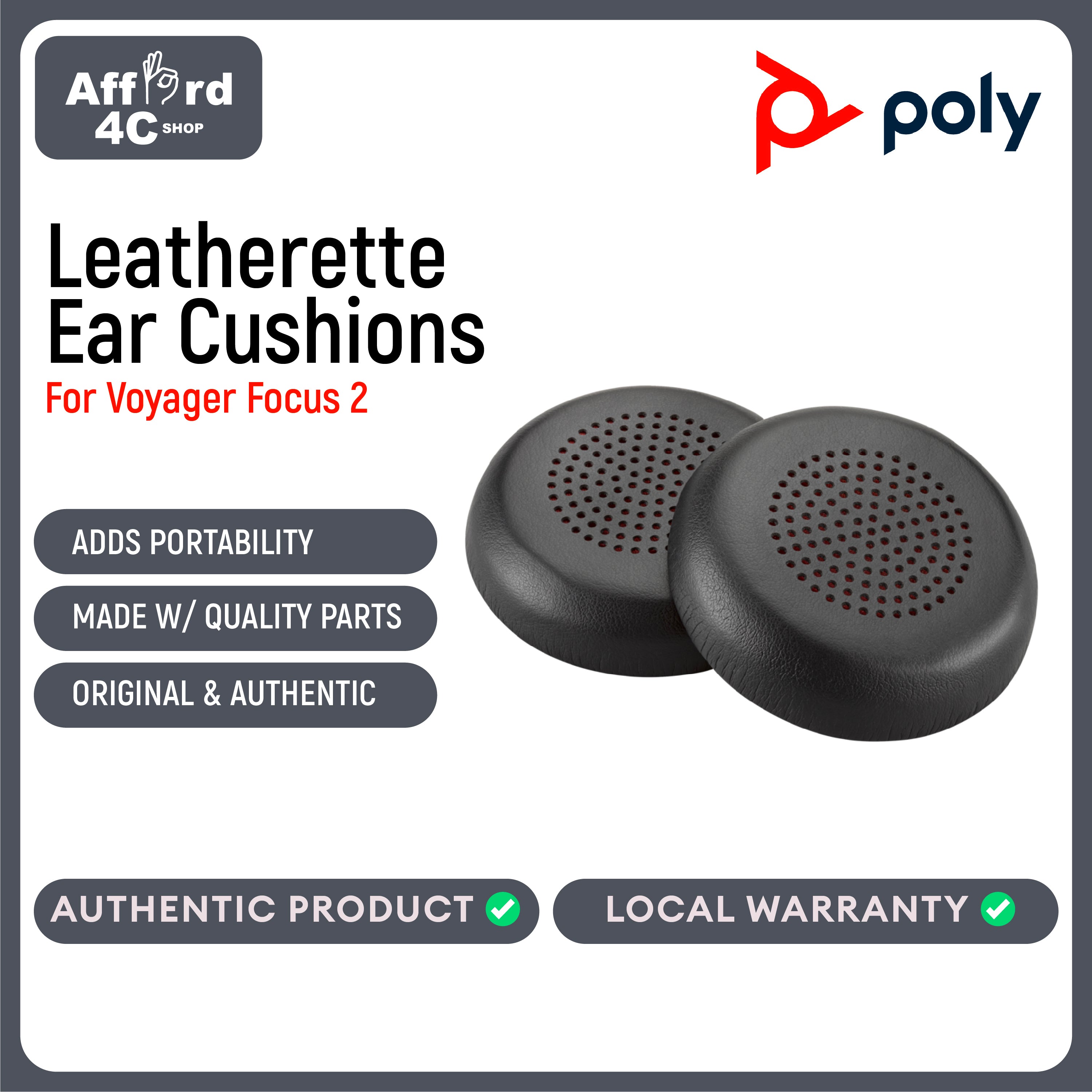 Poly Voyager Focus 2 Leatherette Ear Cushions (2 Pieces)