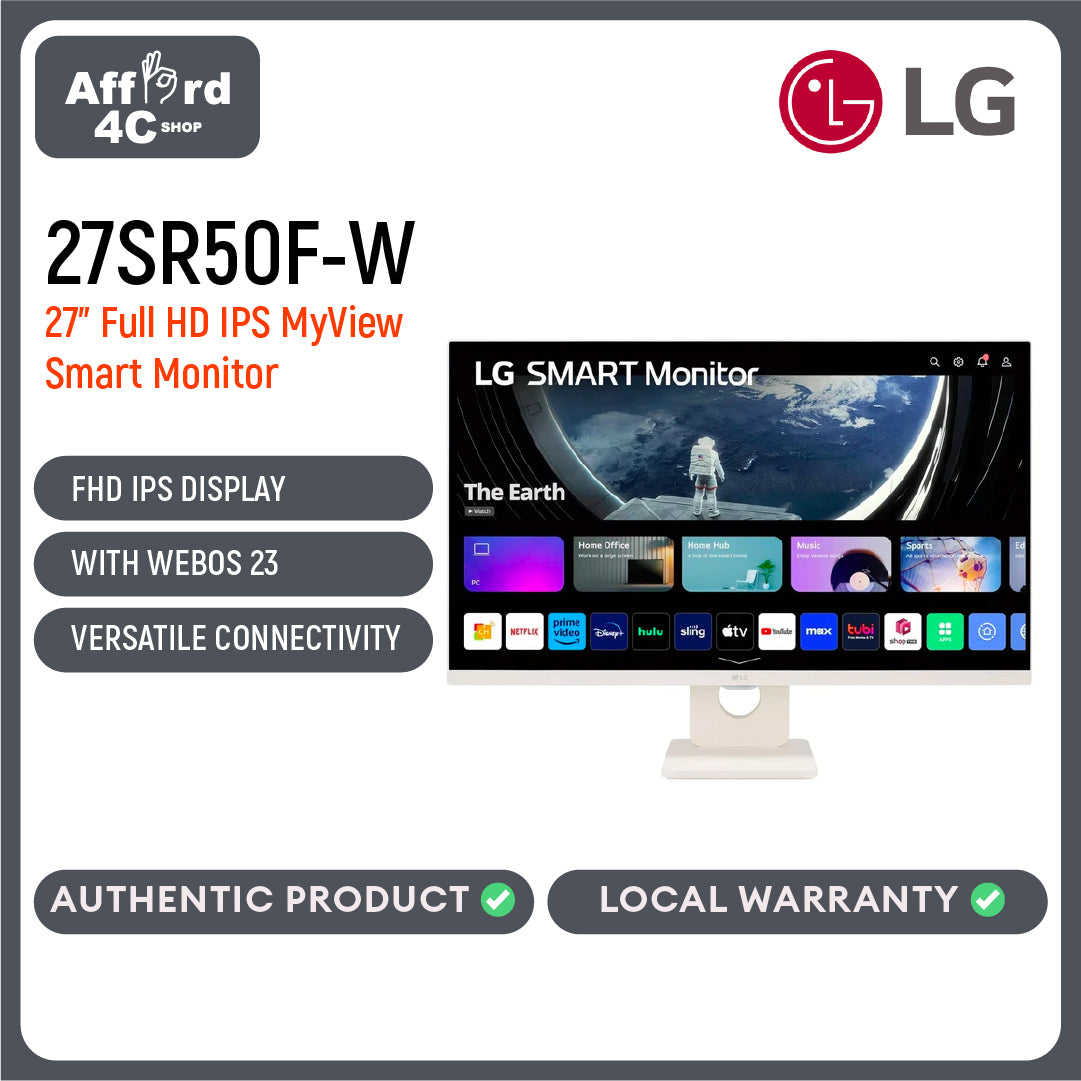 LG 27SR50F-W 27" FHD IPS MyView Smart Monitor with webOS and Built-in Speakers