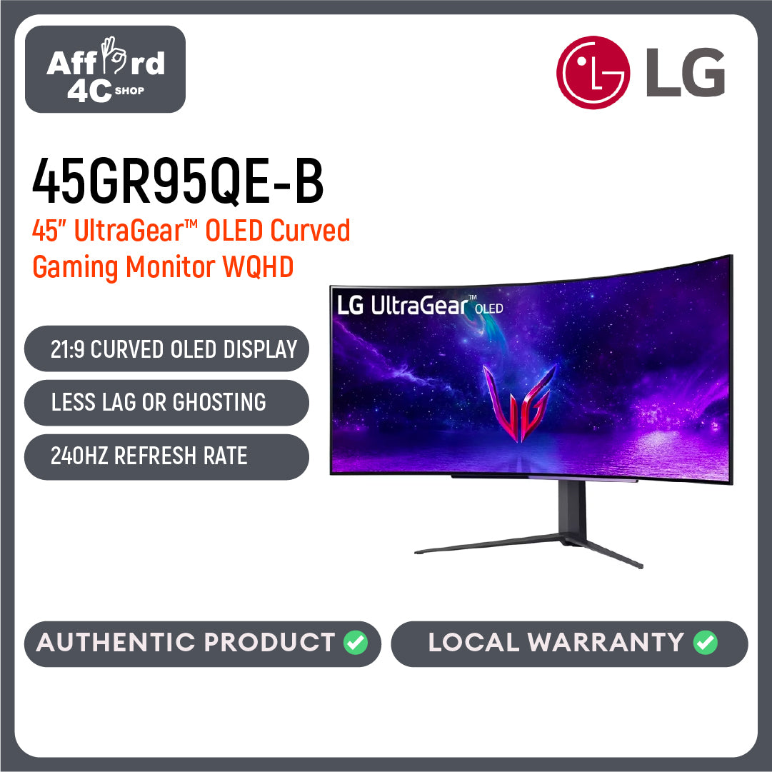 LG 45GR95QE-B 45" UltraGear™ OLED Curved Gaming Monitor WQHD with 240Hz Refresh Rate 0.03ms Response