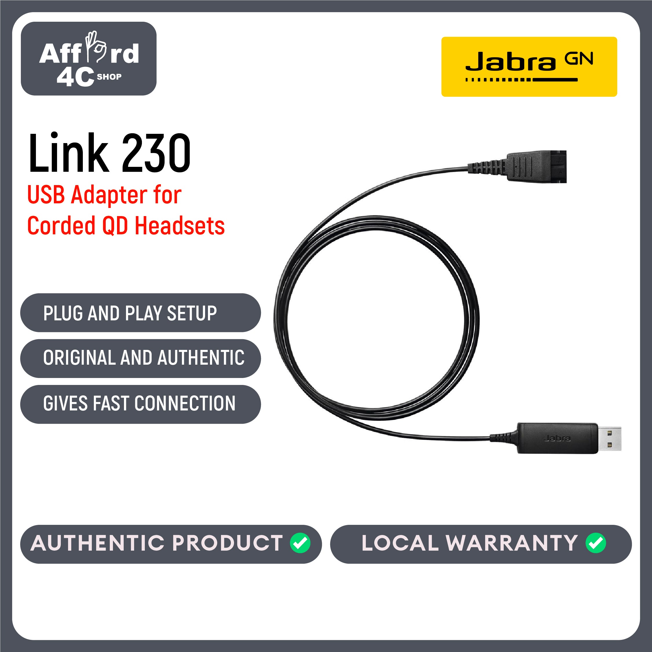 Jabra Link 230 USB adapter for corded QD headsets