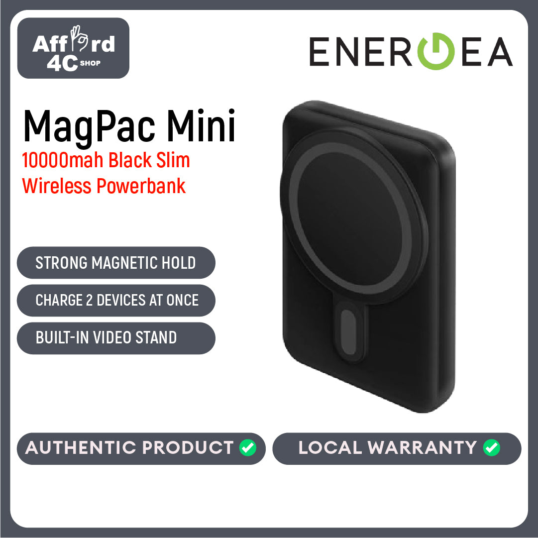 Energea MagPac Mini 10000MAH Ultra Slim MagSafe Compatible Power Bank With Built-In Video Stand
