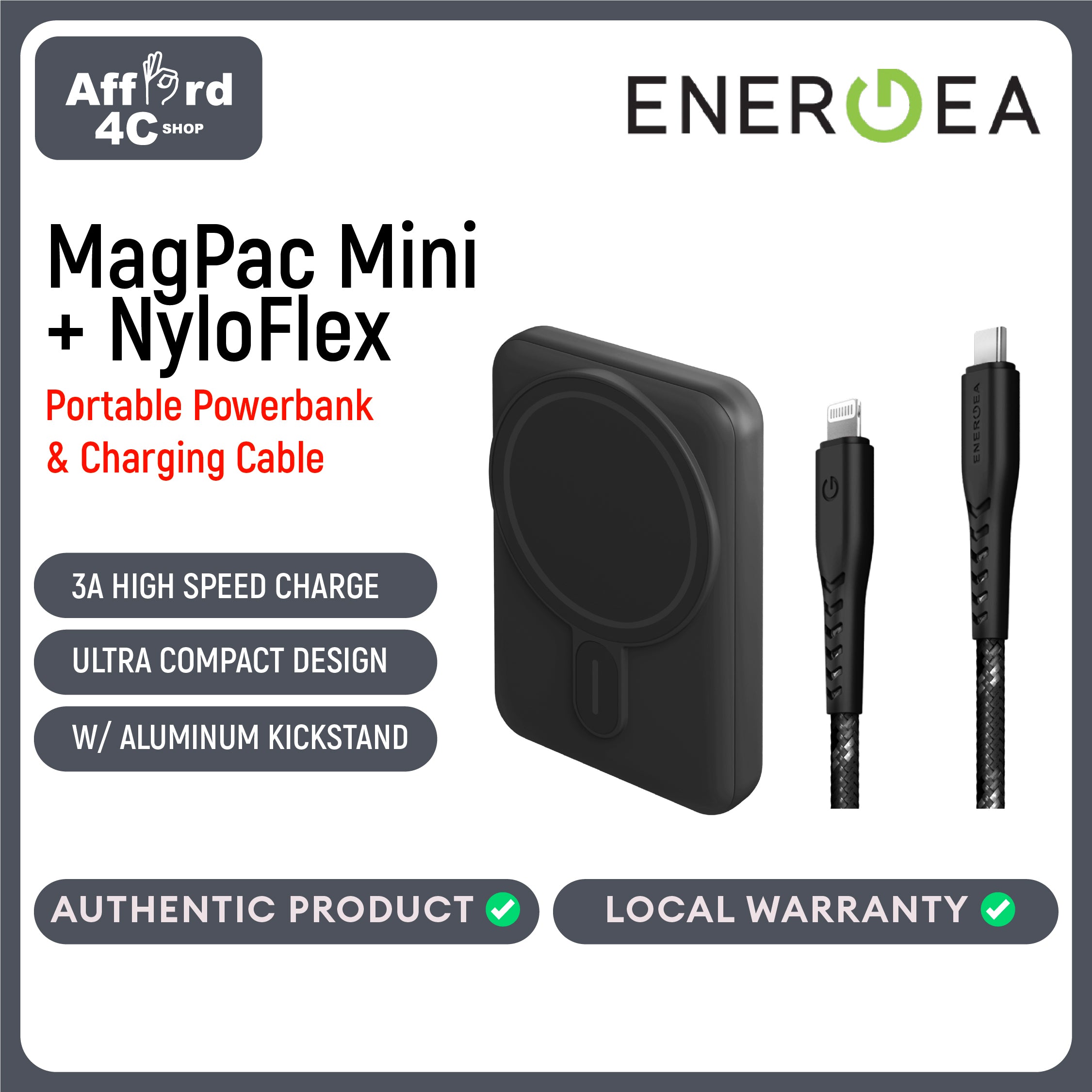 Energea MagPac Mini + NyloFlex USB-C to Lightning Cable