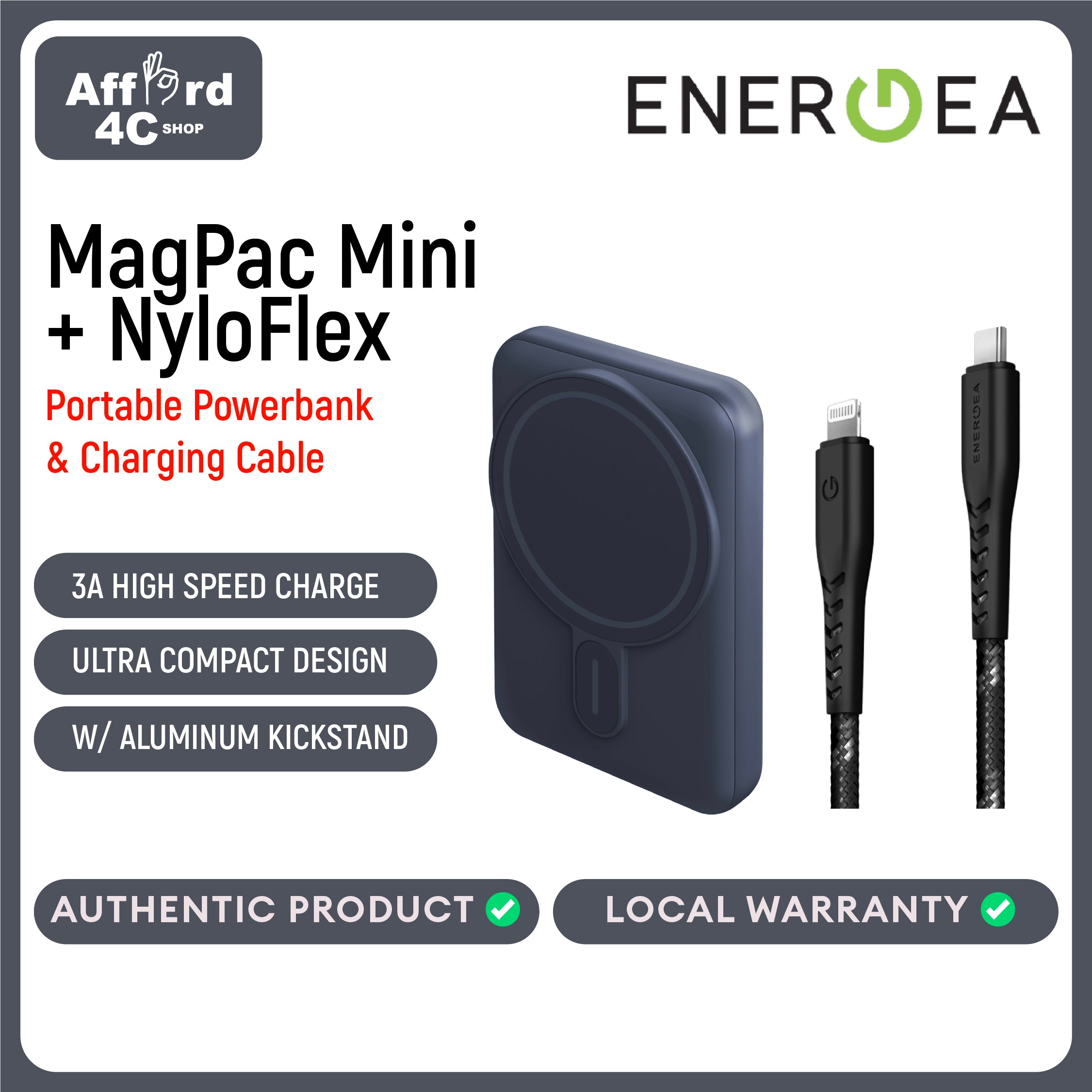 Energea MagPac Mini + NyloFlex USB-C to Lightning Cable