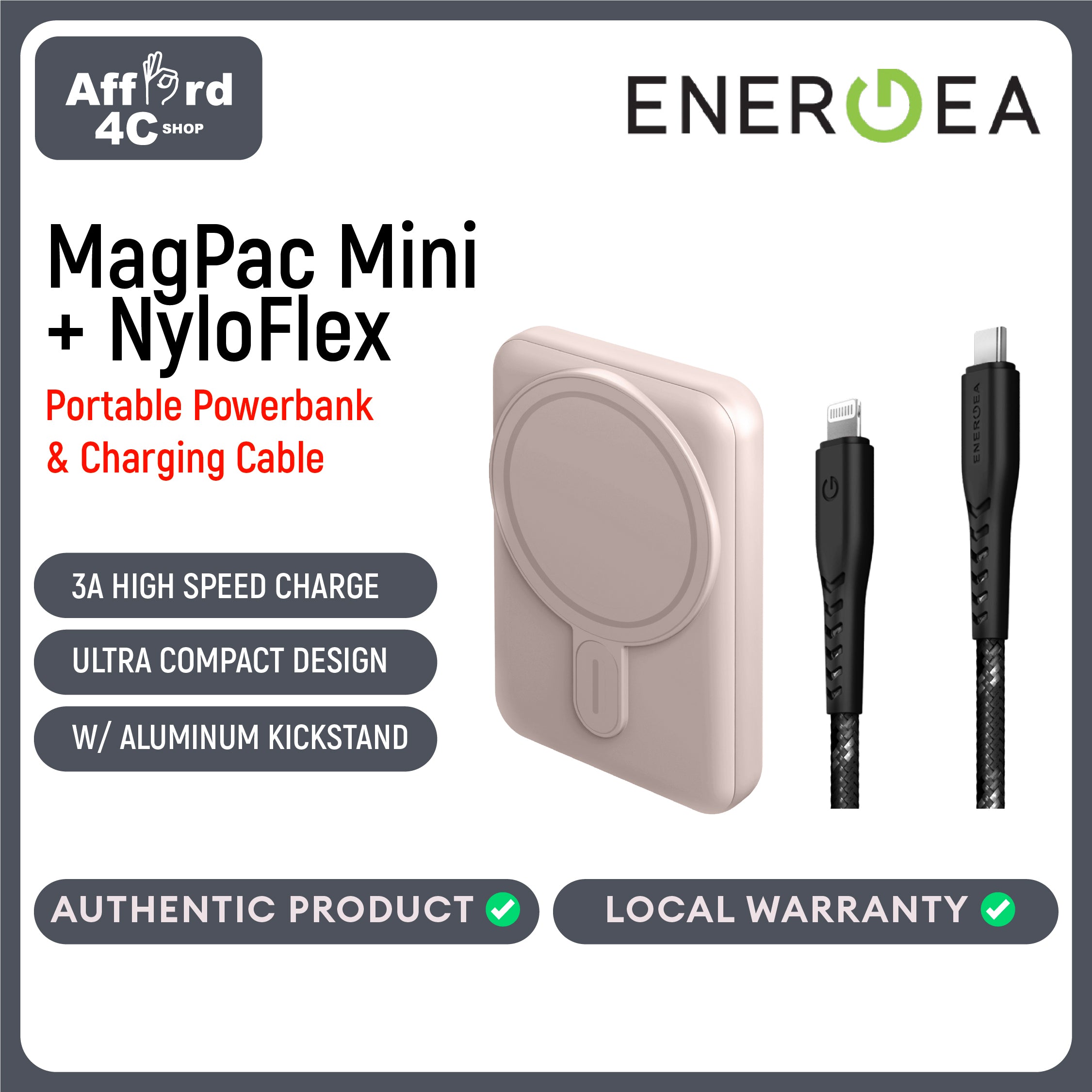 Energea MagPac Mini + NyloFlex USB-C to Lightning Cable