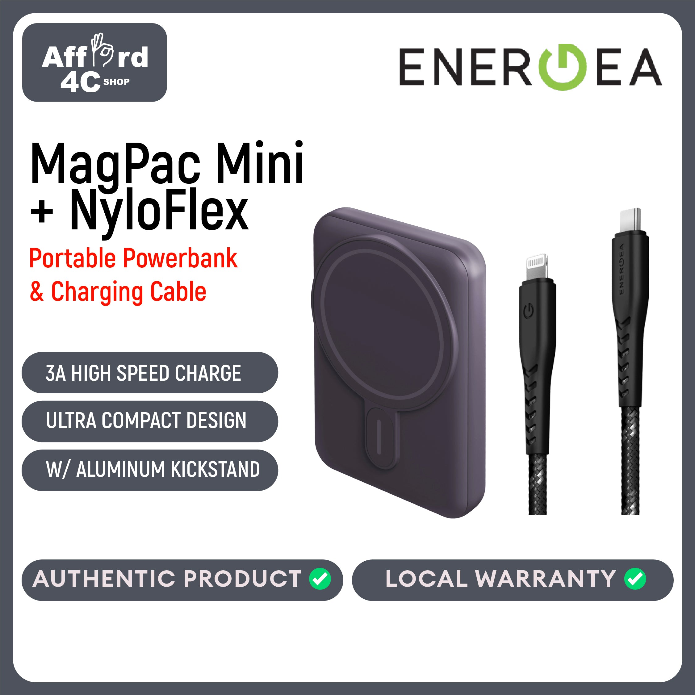 Energea MagPac Mini + NyloFlex USB-C to Lightning Cable