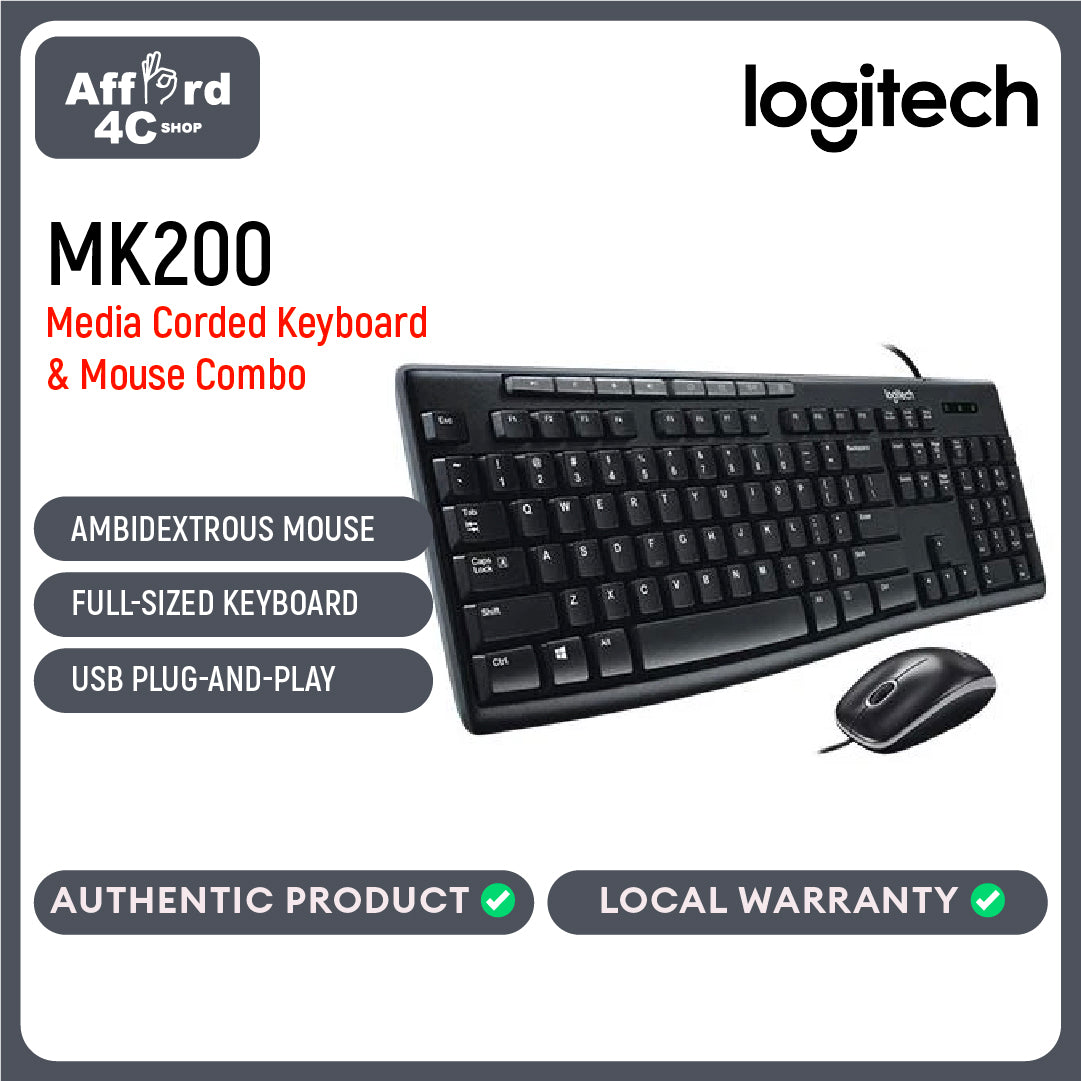 Logitech Media Combo MK200 Wired combo with music controls