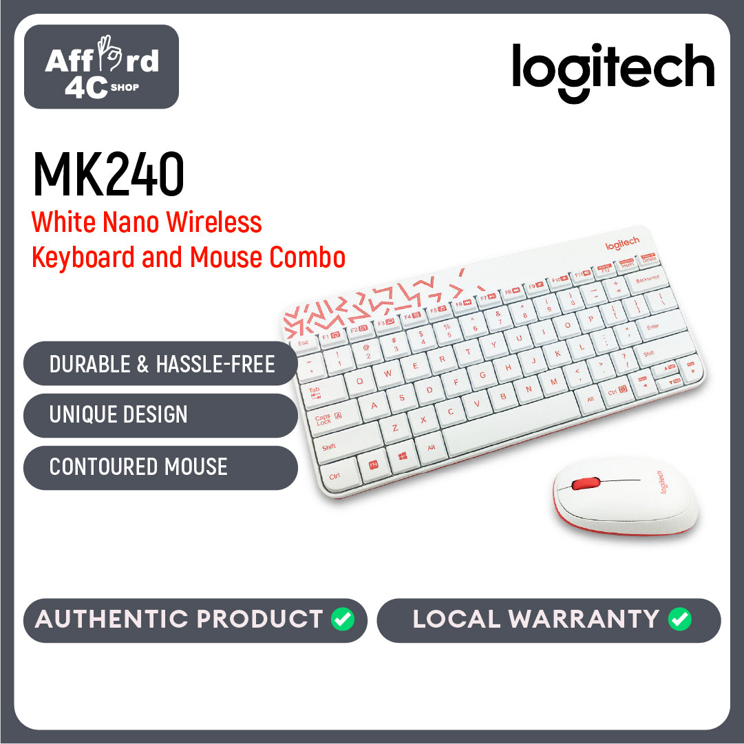 Logitech MK240 Nano Wireless Keyboard and Mouse Combo (White)