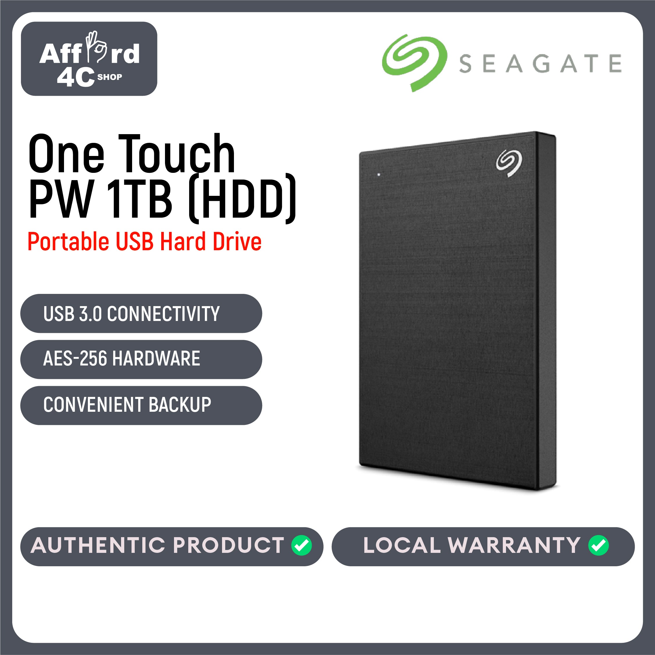 Seagate One Touch PW (HDD) 1TB Black - Silver - Blue - Red - Space Grey