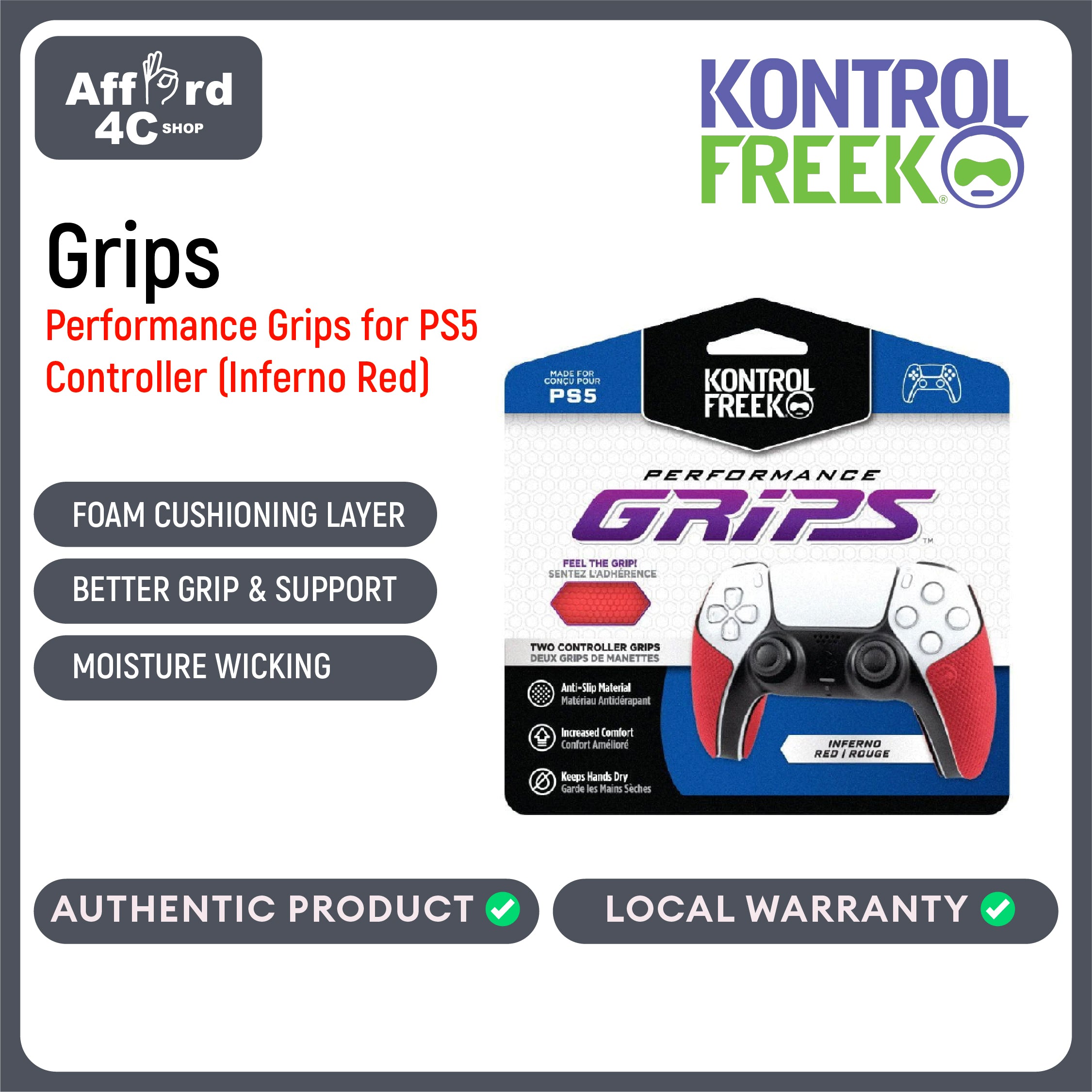 KontrolFreek Performance Grips for Playstation 5 (PS5) Controller (Red)