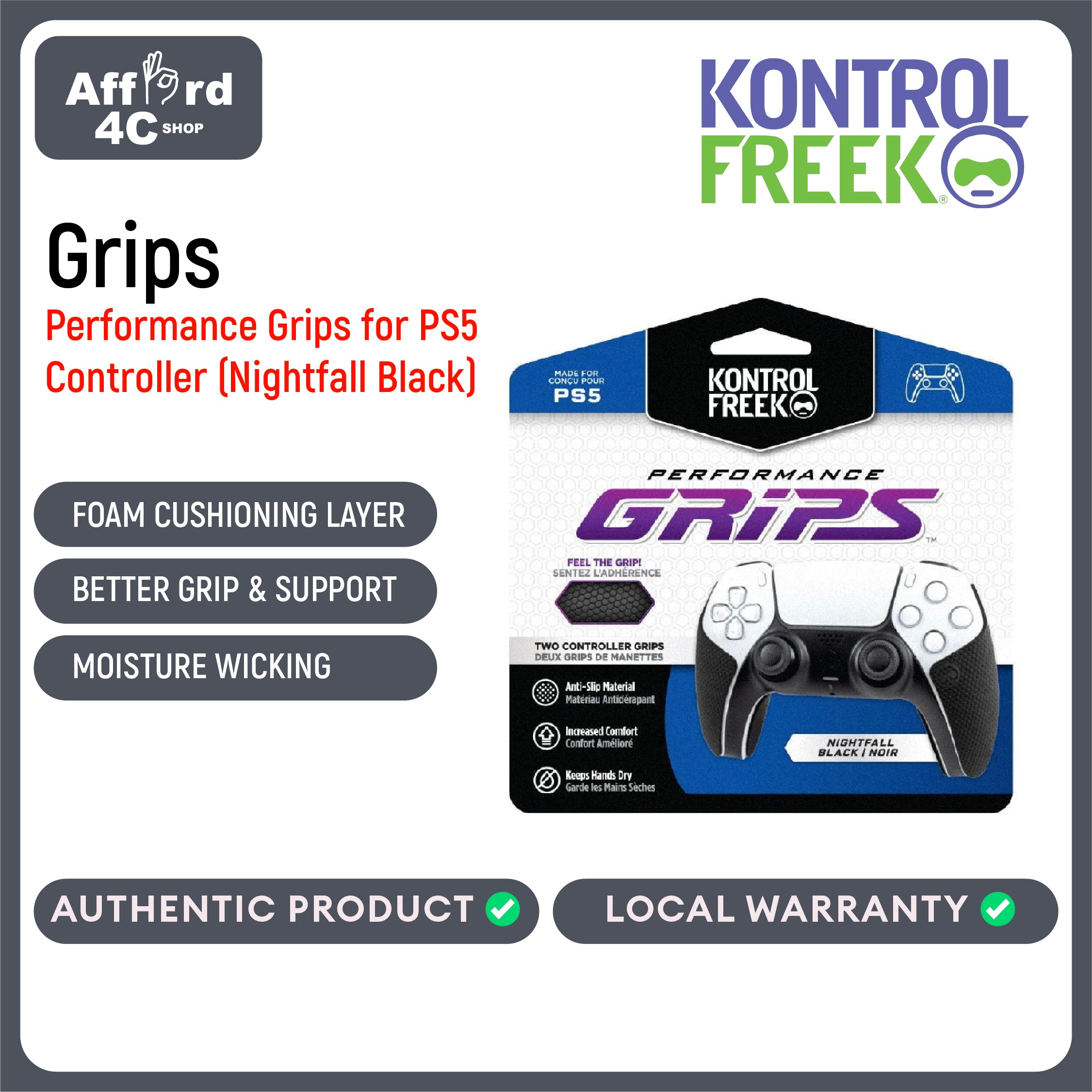 KontrolFreek Performance Grips for Playstation 5 (PS5) Controller (Nightfall Black)