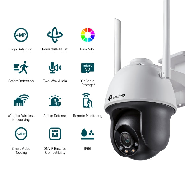 TP-Link VIGI C540-W VIGI 4MP Outdoor Full-Color Wi-Fi Pan Tilt Network Camera