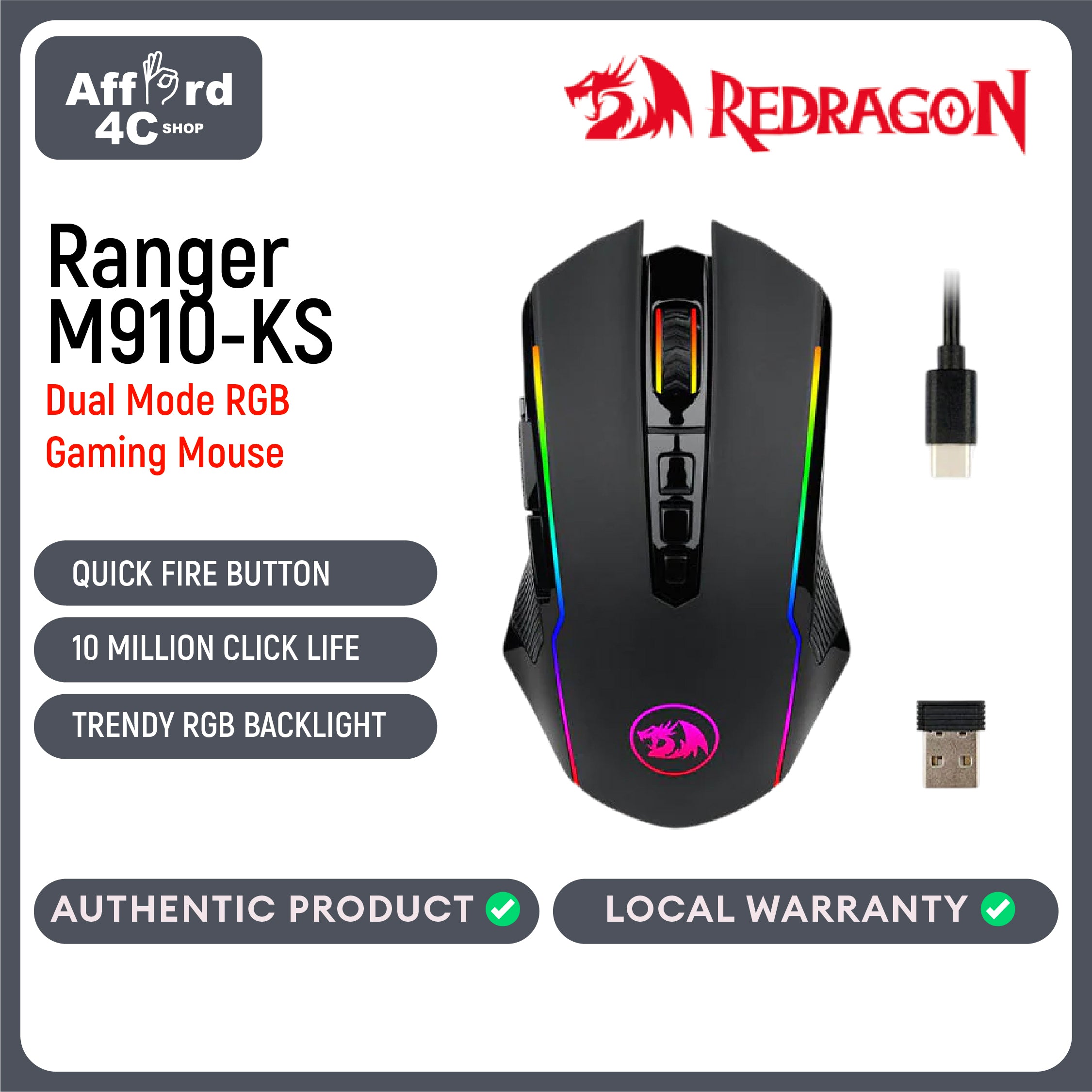 Redragon Ranger M910-KS Dual mode Gaming mouse