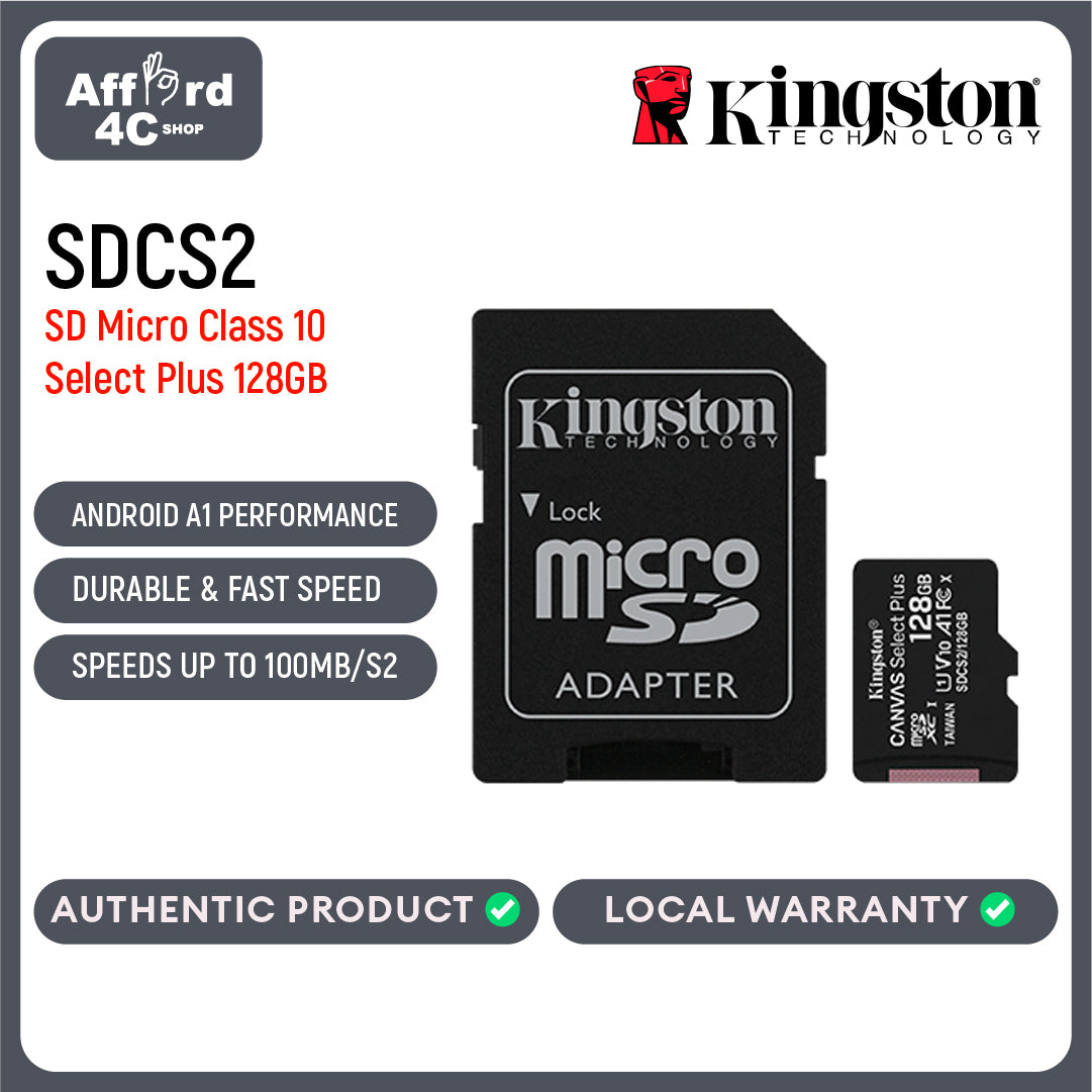 Kingston Canvas Select Plus SD Card MicroSDHC MicroSDXC MicroSD Card with Android A1 Performance Class