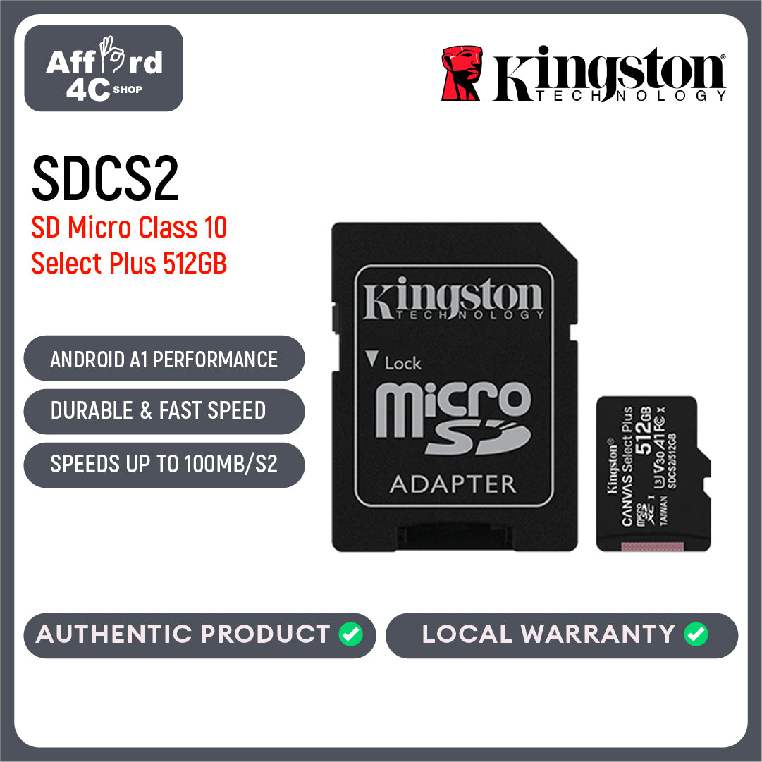 Kingston Canvas Select Plus SD Card MicroSDHC MicroSDXC MicroSD Card with Android A1 Performance Class