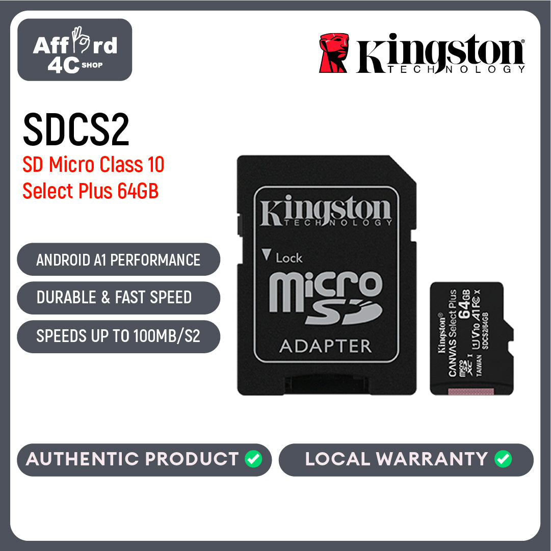 Kingston Canvas Select Plus SD Card MicroSDHC MicroSDXC MicroSD Card with Android A1 Performance Class