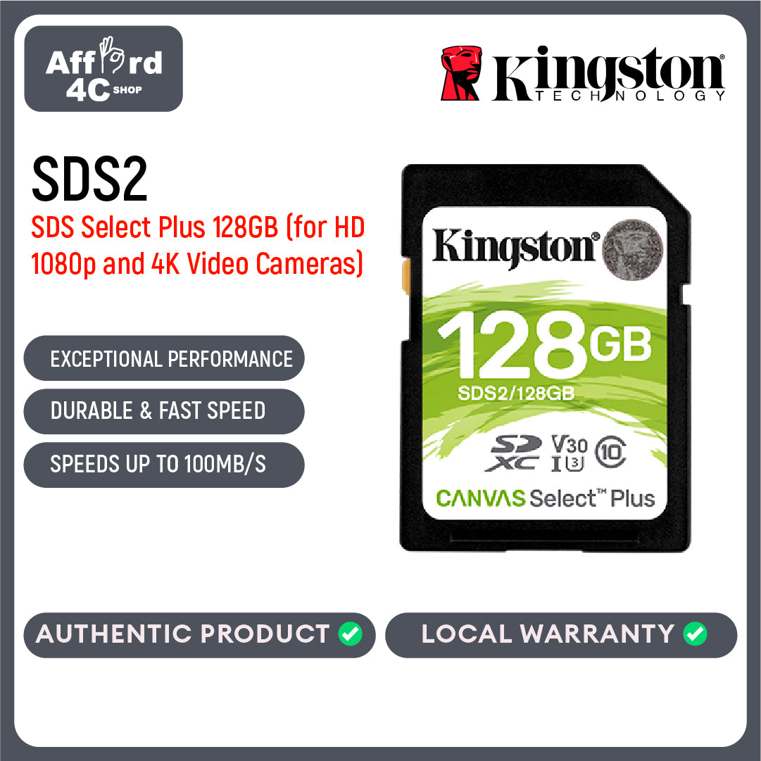Kingston Canvas Select Plus SD Card 256GB/512GB MicroSDHC MicroSDXC for HD 1080p and 4K Video Cameras
