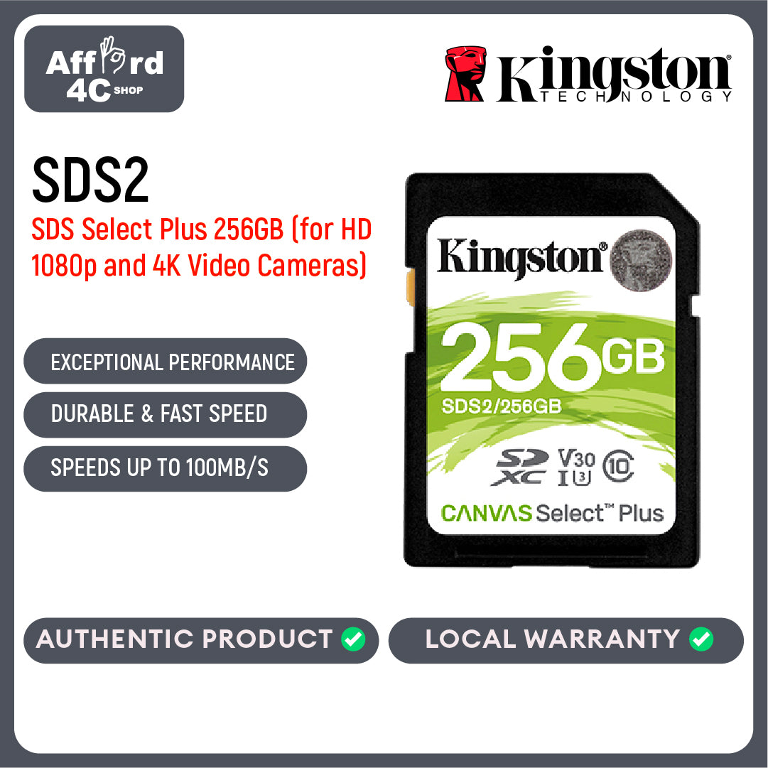 Kingston Canvas Select Plus SD Card 256GB/512GB MicroSDHC MicroSDXC for HD 1080p and 4K Video Cameras