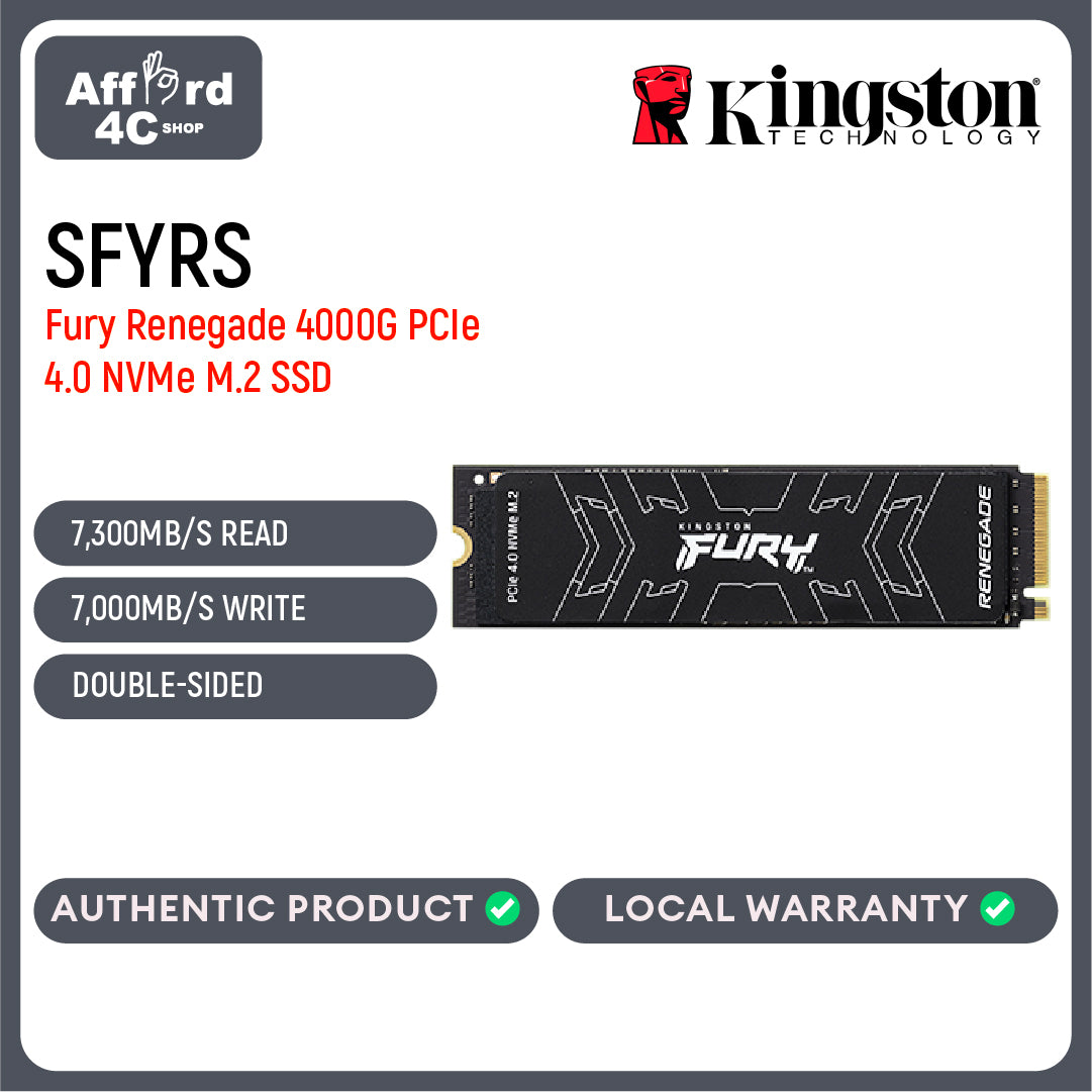 Kingston Fury Renegade 500GB/1TB/2TB/4TB Heatsink/Heat Spreader PCle 4.0 NVMe M.2 Internal SSD Solid State Drive