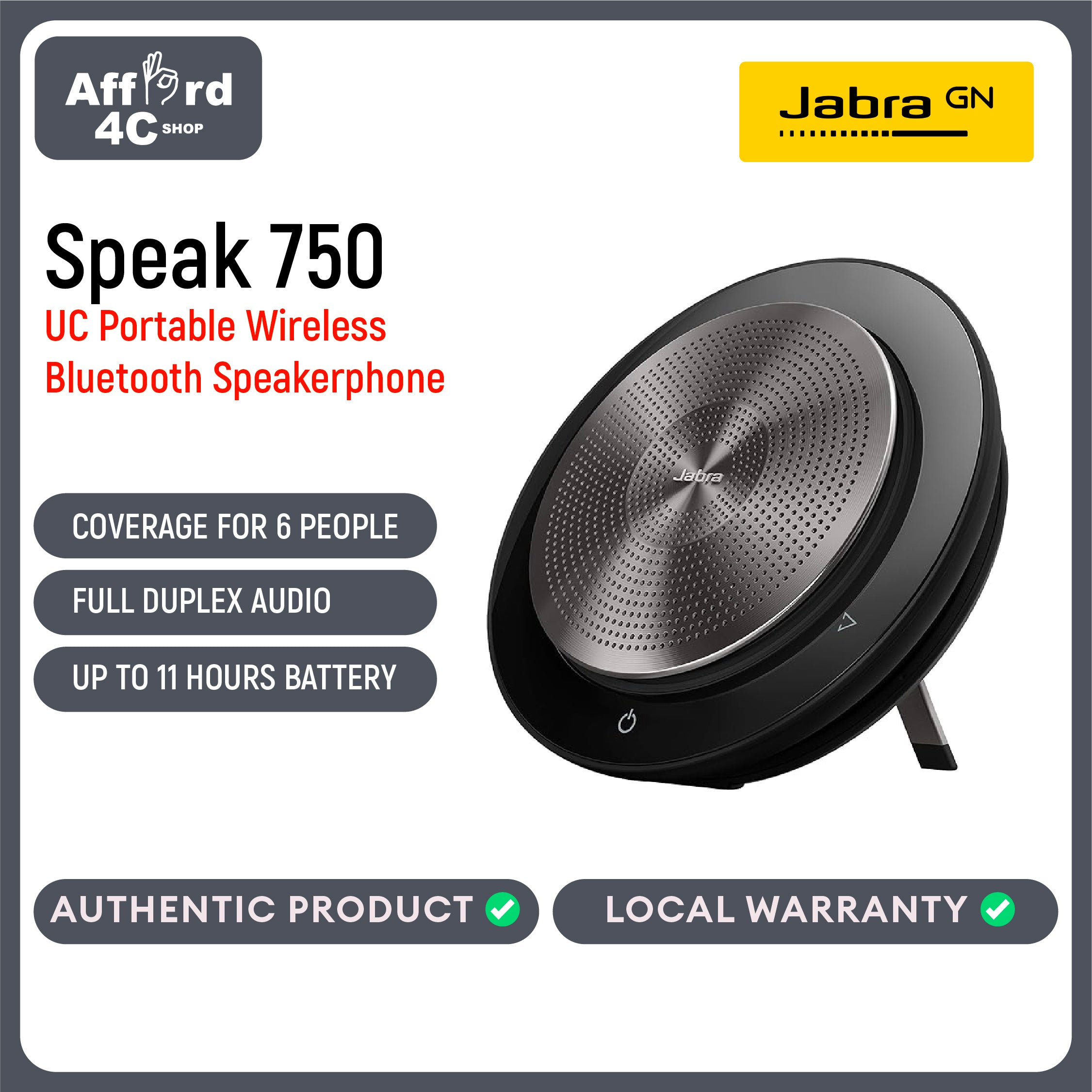 Jabra Speak 750 Wireless Bluetooth Speaker for Softphones and Mobile Phones – Easy To Set Up – Lightweight, Portable Conference Call Speaker with Premium Audio, Ideal for Remote Collaboration