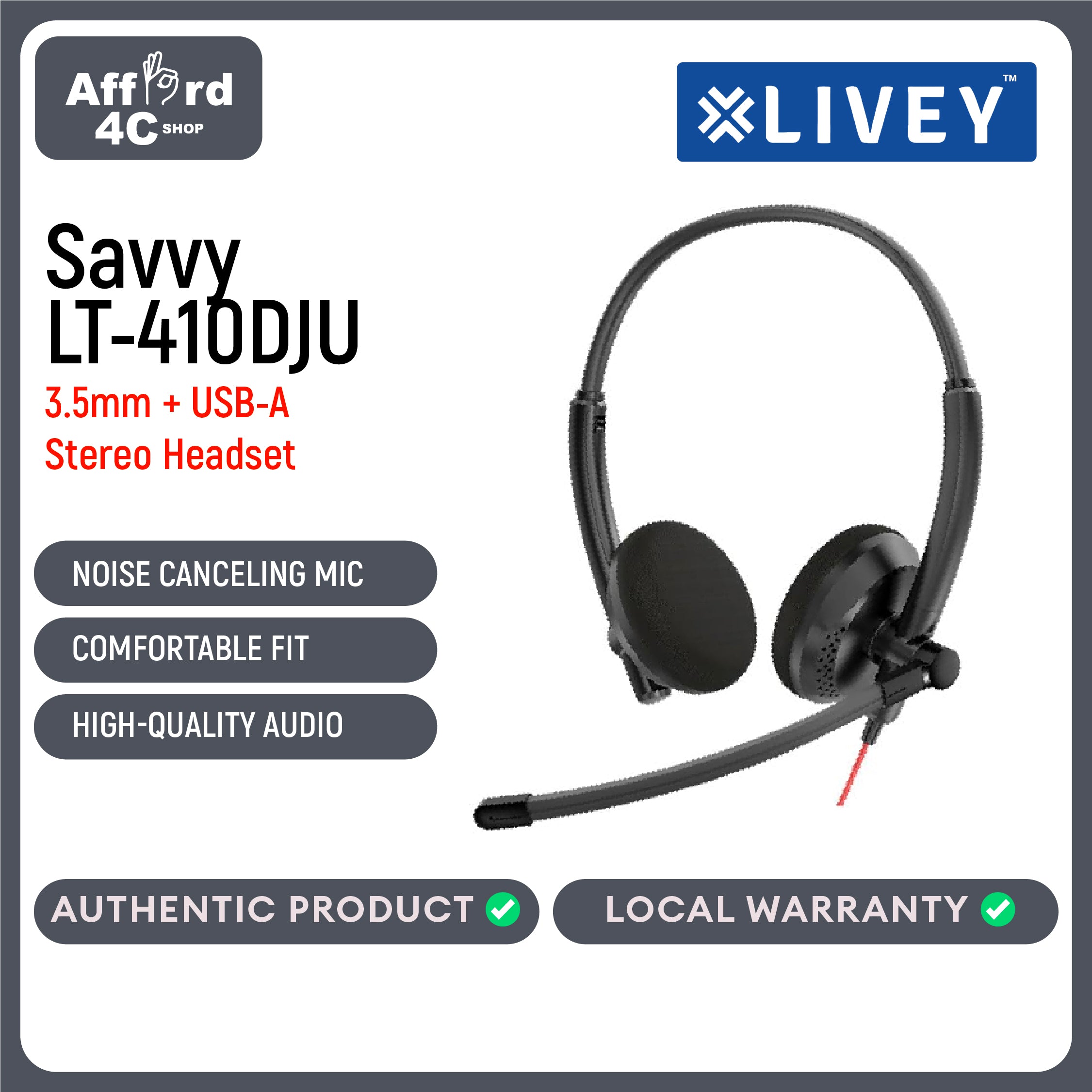 Livey  Savvy 410 Series LT-410DJU 2 IN 1 (3.5mm + USB) Stereo Headset