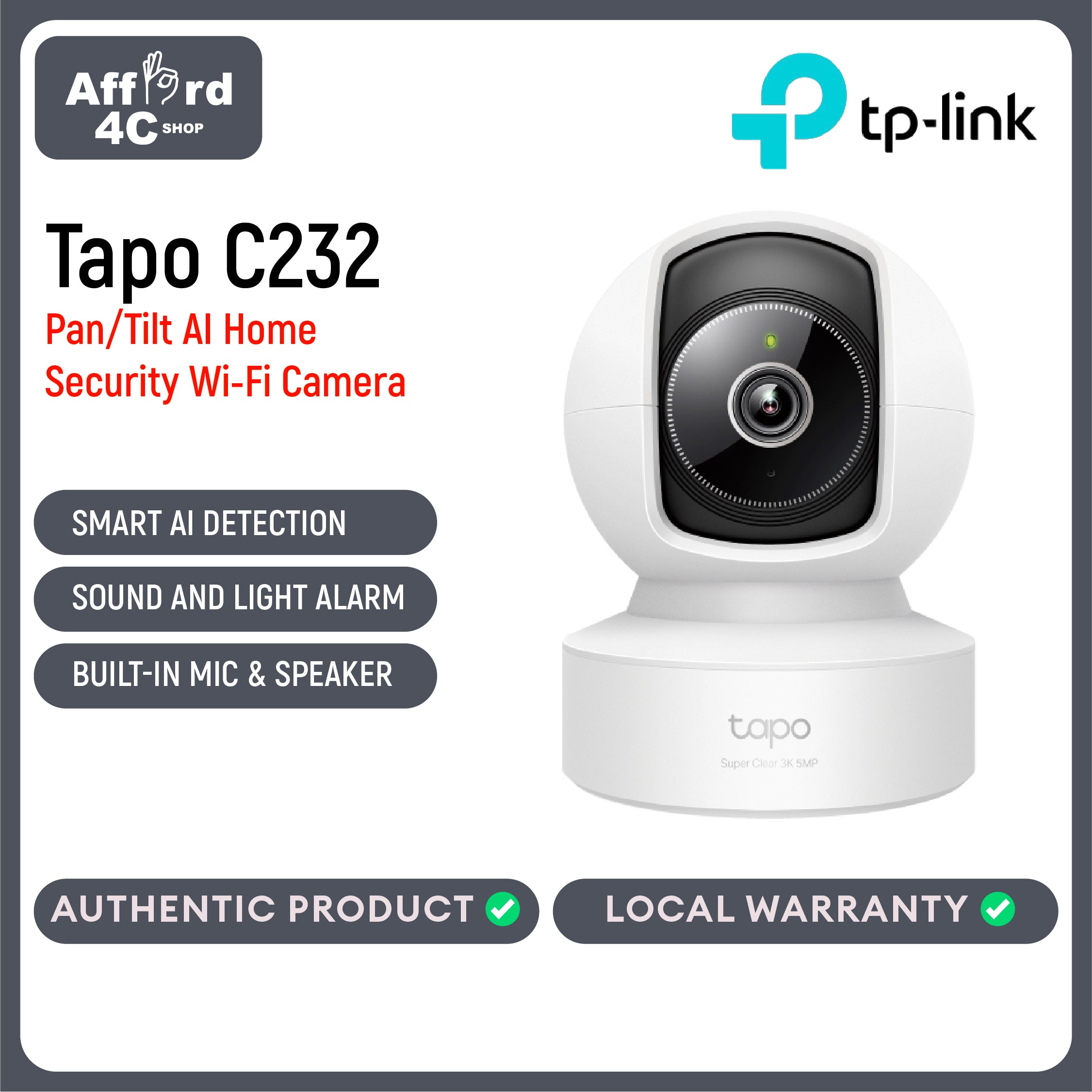 Tapo C232 Pan/Tilt AI Home Security Wi-Fi Camera