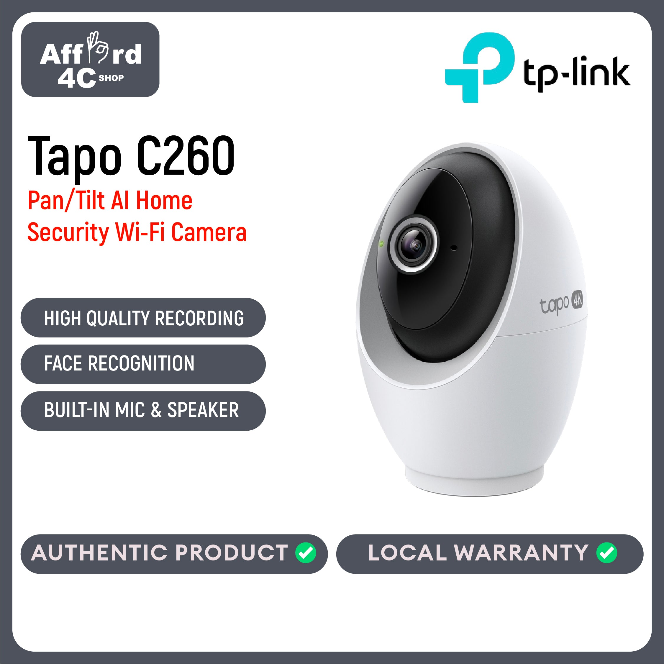 Tapo C260 Pan/Tilt AI Home Security Wi-Fi Camera