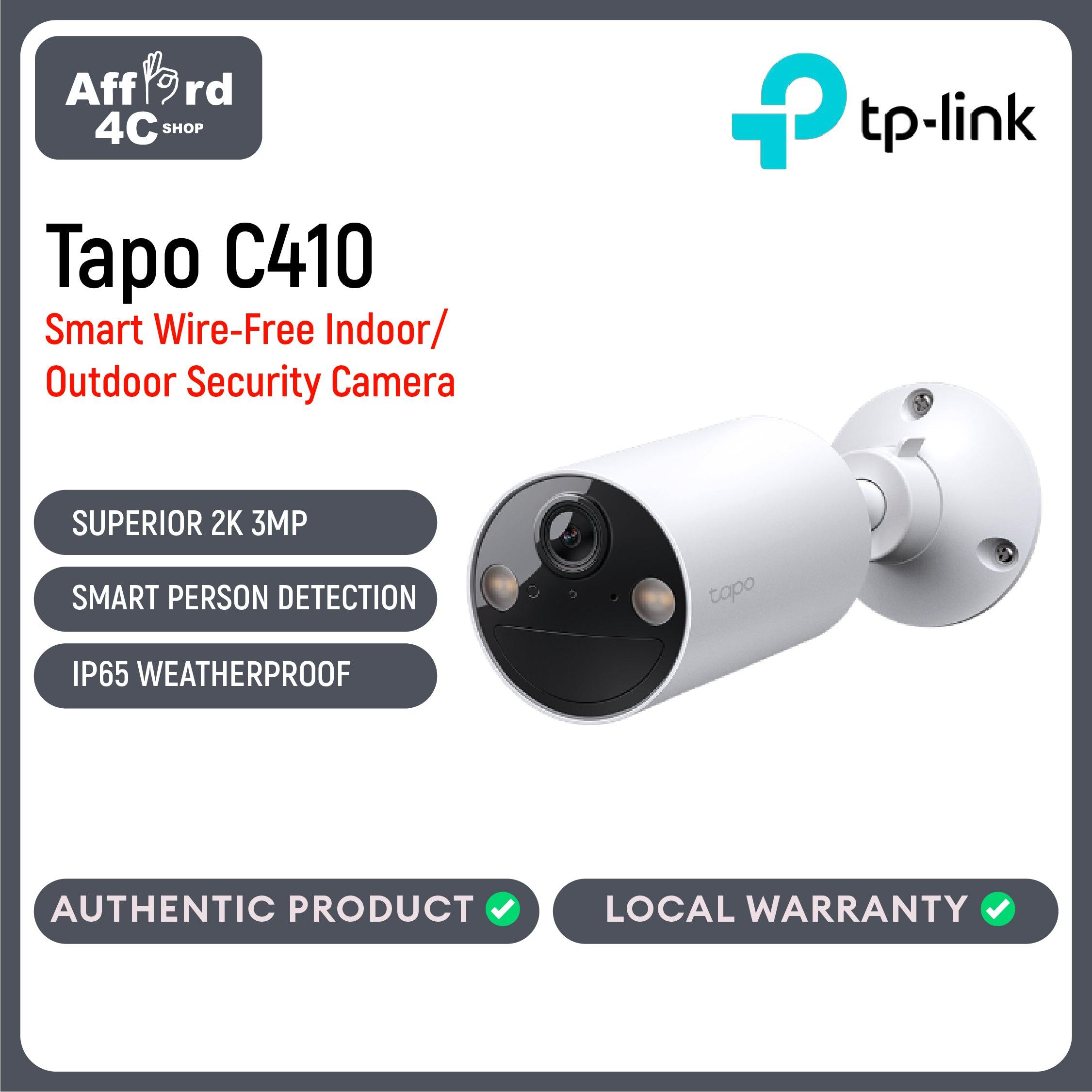 Tapo C410 Smart Wire-Free Indoor/Outdoor Security Camera