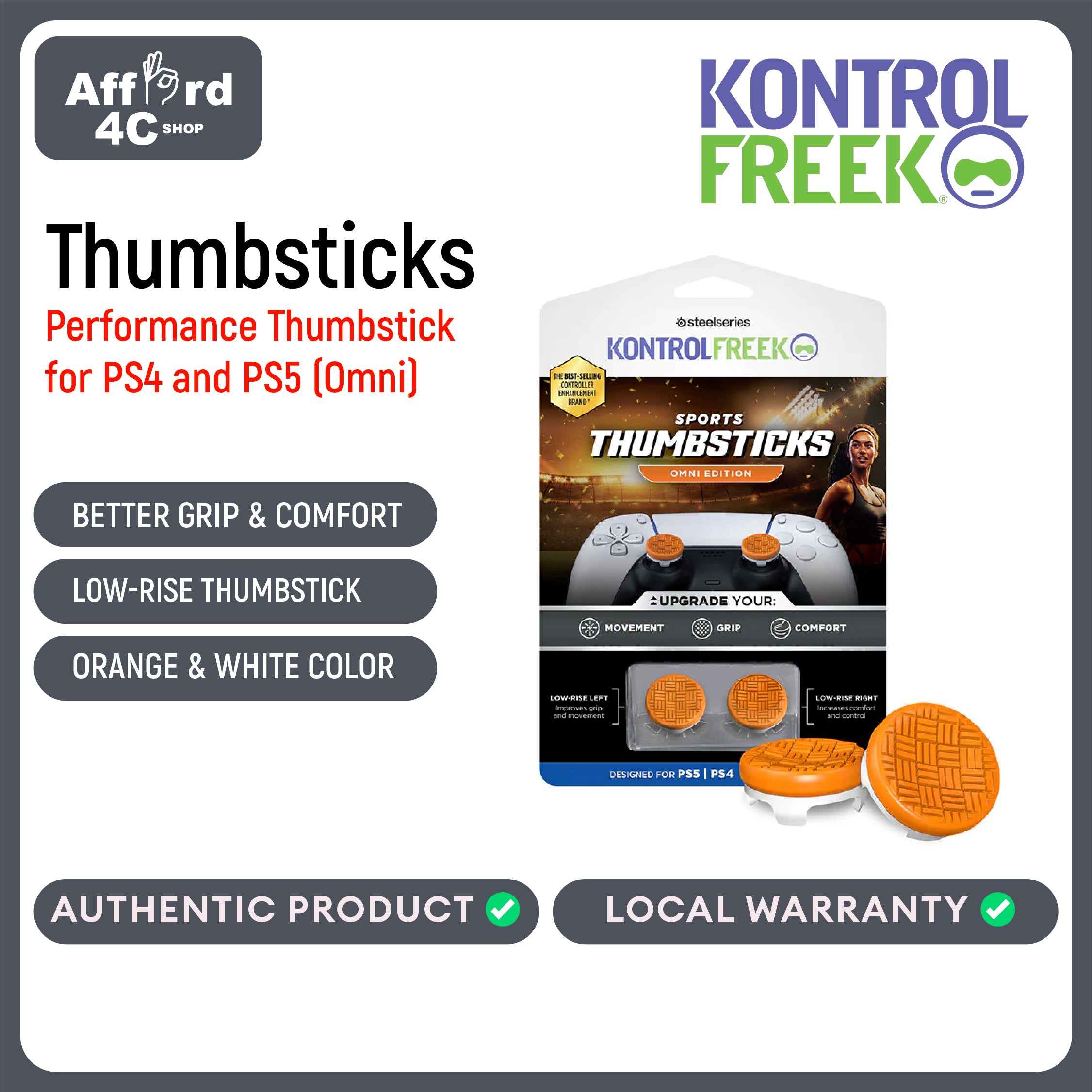 KontrolFreek Omni Performance Thumbstick for Playstation PS4 and PS5 Orange/White