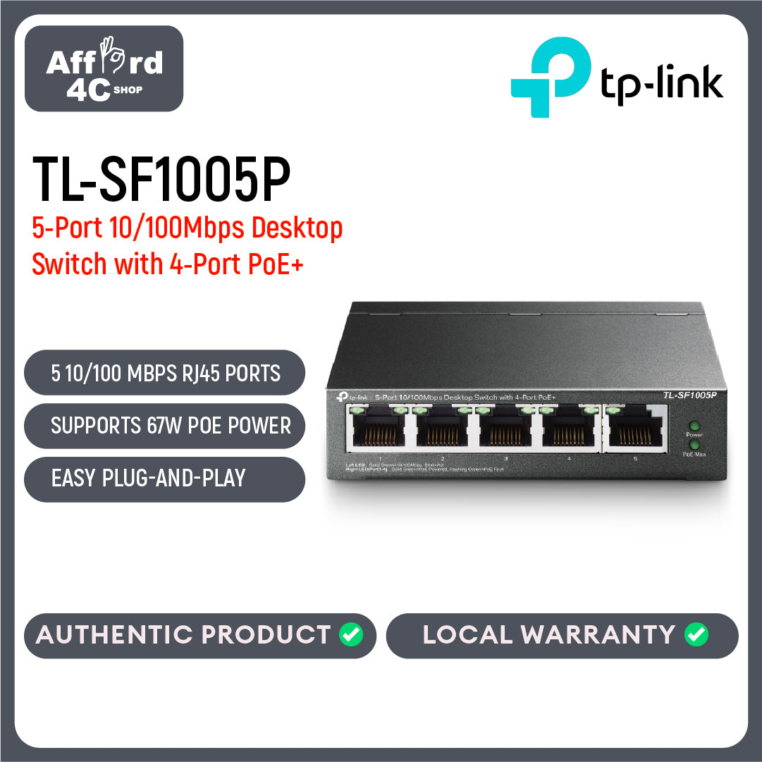 TP-Link TL-SF1005P 5-Port 10/100Mbps Desktop Switch with 4-Port PoE+