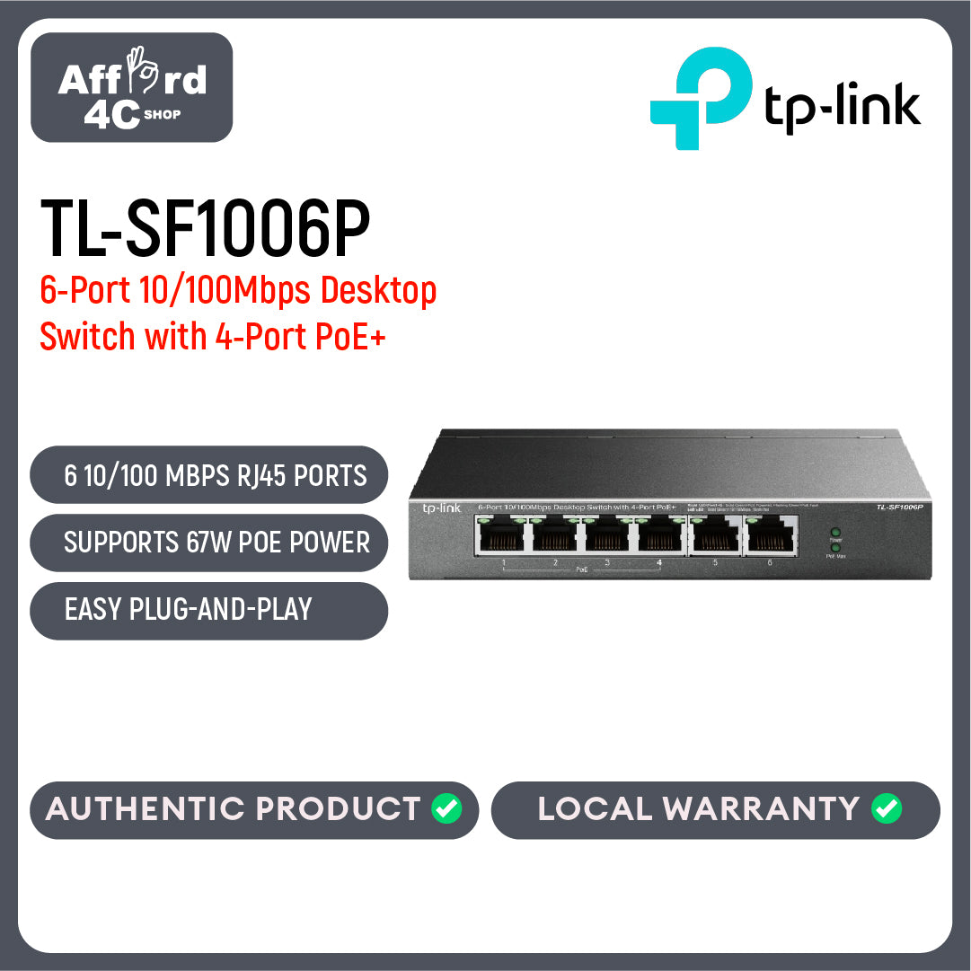 TP-Link TL-SF1006P 6-Port 10/100Mbps Desktop Switch with 4-Port PoE+