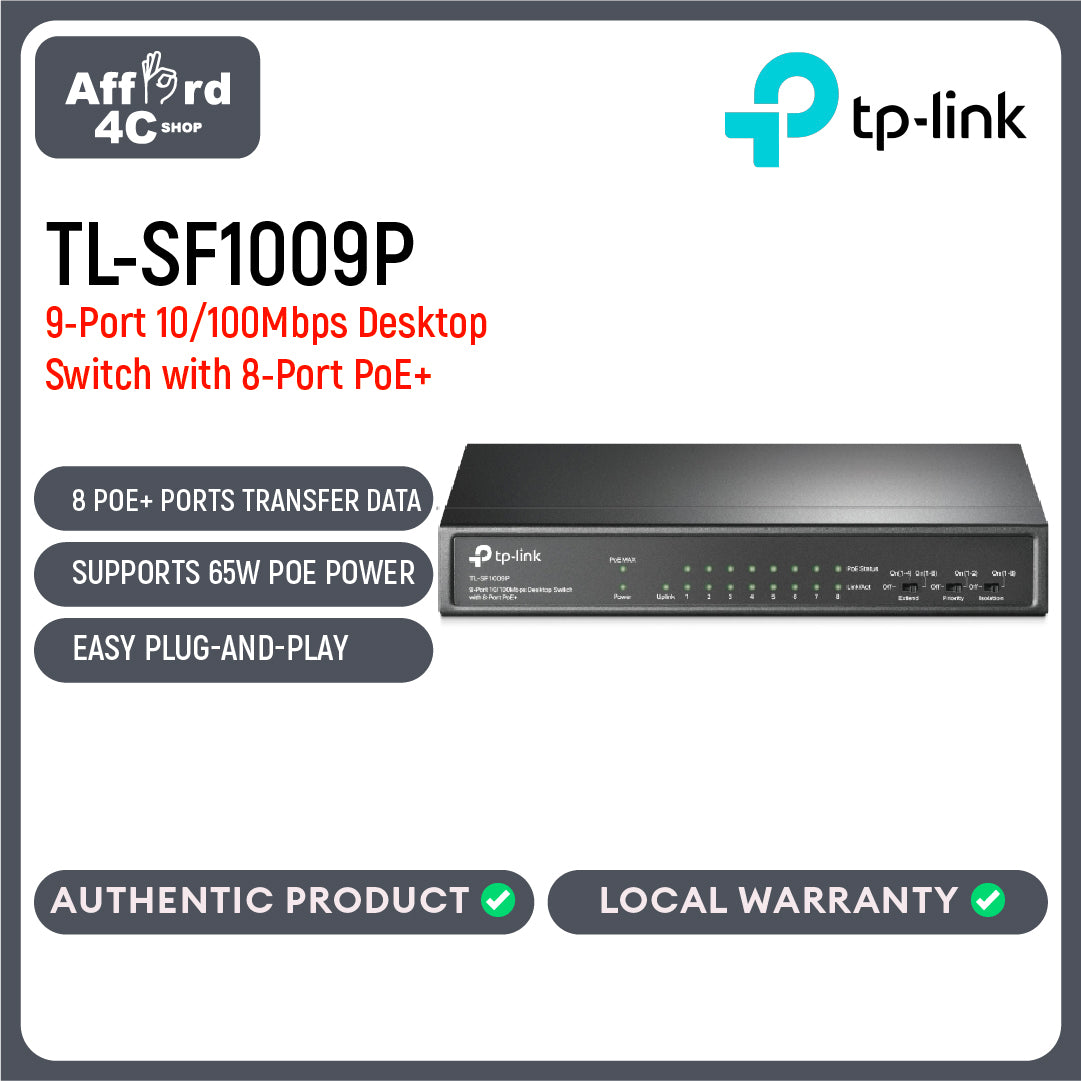 TP-Link TL-SF1009P 9-Port 10/100Mbps Desktop Switch with 8-Port PoE+