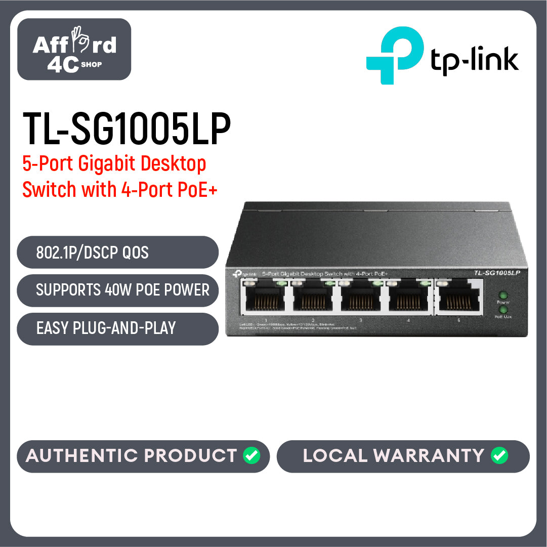 TP-Link TL-SG1005LP 5-Port Gigabit Desktop Switch with 4-Port PoE+