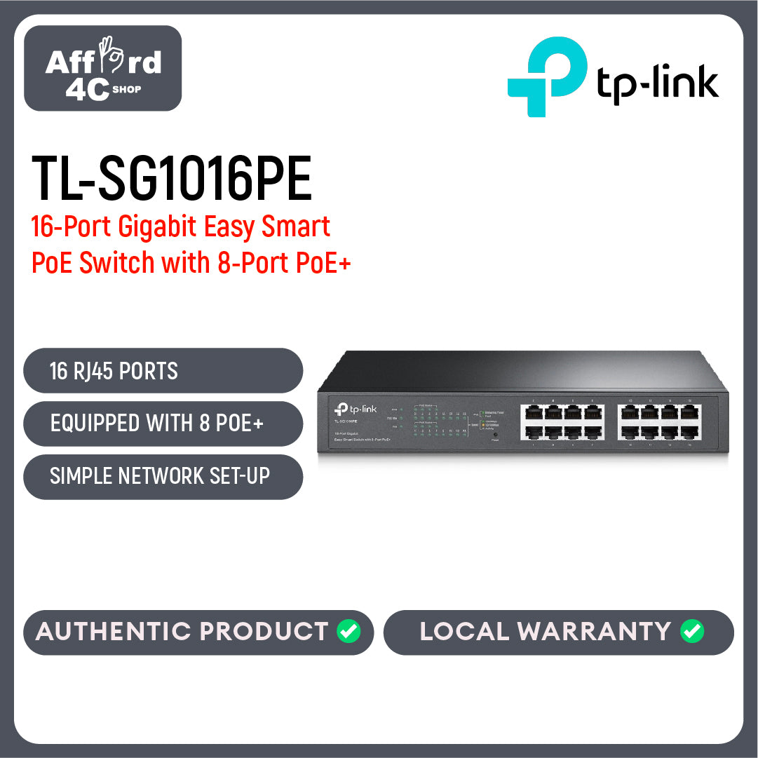 TP-Link TL-SG1016PE 16-Port Gigabit Easy Smart PoE Switch with 8-Port PoE+