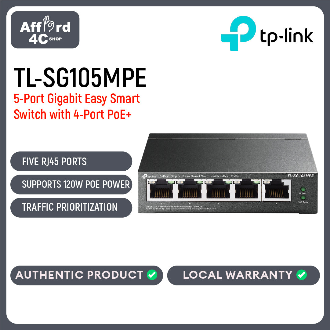 TP-Link TL-SG105MPE 5-Port Gigabit Easy Smart Switch with 4-Port PoE+
