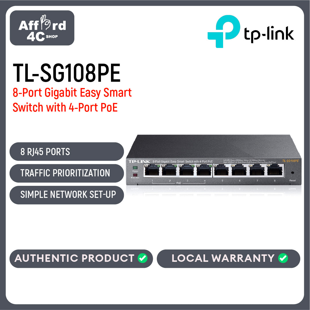 TP-Link TL-SG108PE 8-Port Gigabit Easy Smart Switch with 4-Port PoE+