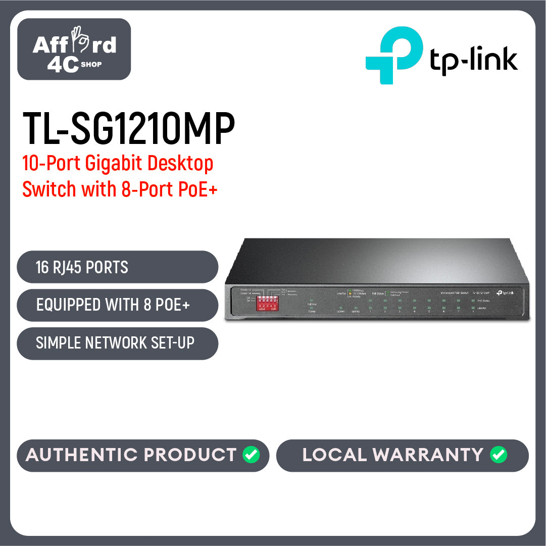 TP-Link TL-SG1210MP 10-Port Gigabit Desktop Switch with 8-Port PoE+