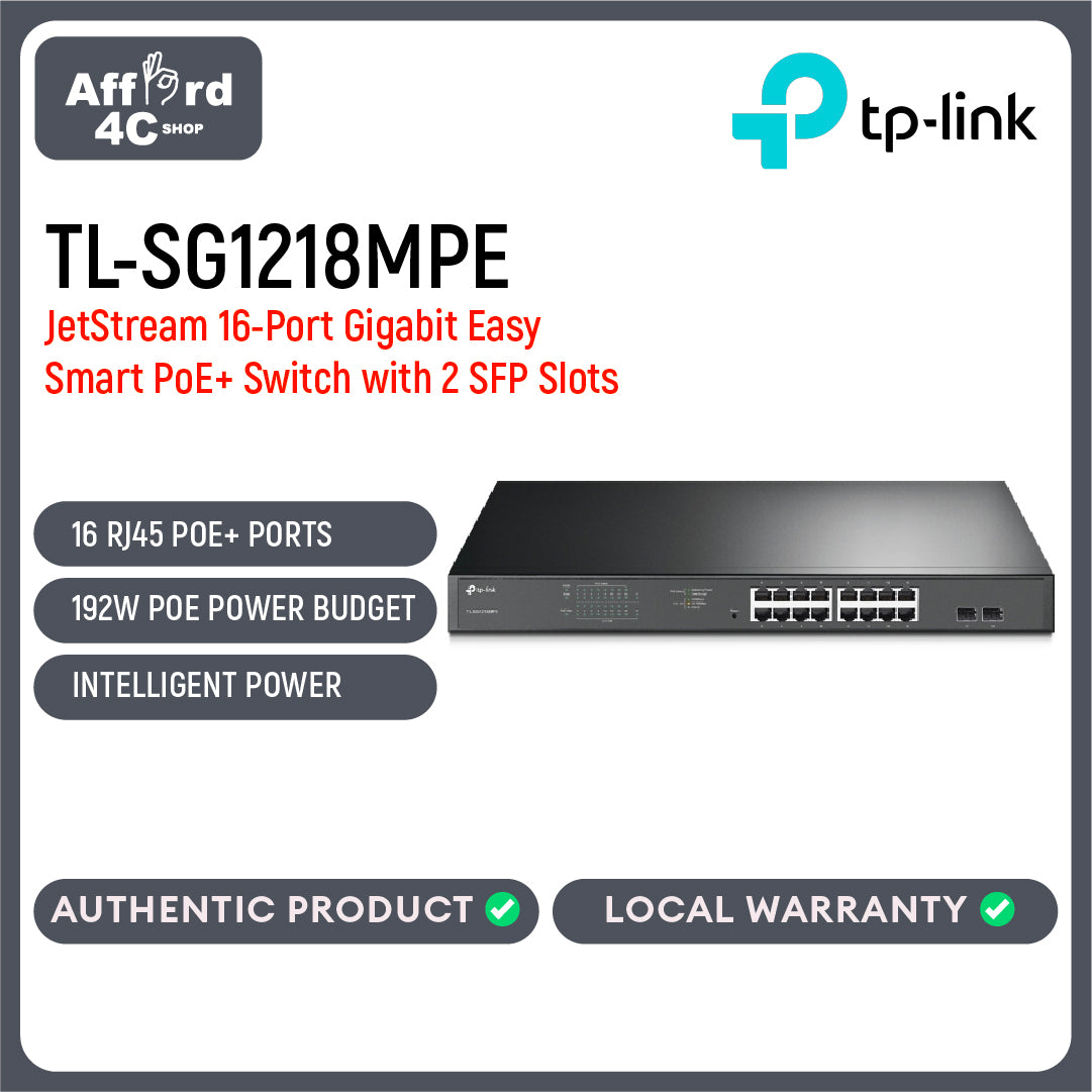 TP-Link TL-SG1218MPE JetStream 16-Port Gigabit Easy Smart PoE+ Switch with 2 SFP Slots