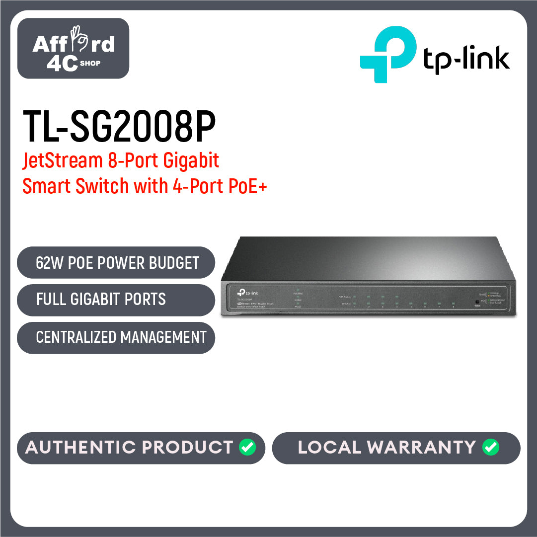 TP-Link TL-SG2008P JetStream 8-Port Gigabit Smart Switch with 4-Port PoE+