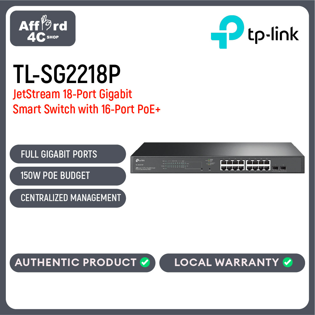 TP-Link TL-SG2218P JetStream 18-Port Gigabit Smart Switch with 16-Port PoE+