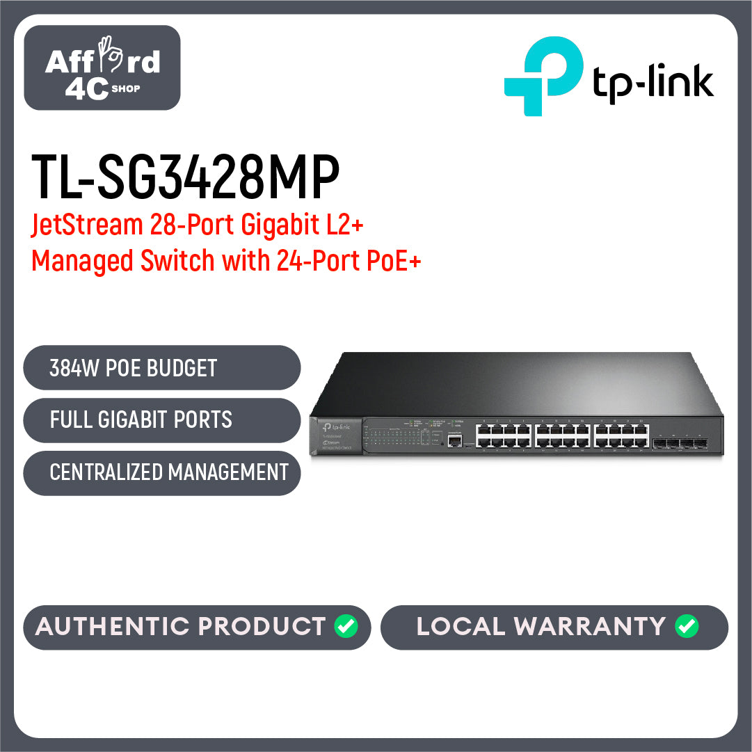 TP-Link TL-SG3428MP JetStream 28-Port Gigabit L2+ Managed Switch with 24-Port PoE+