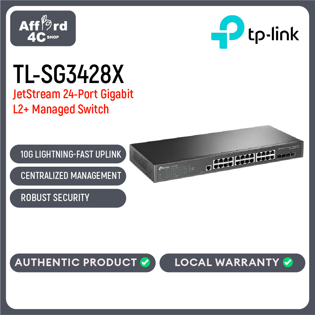 TP-Link TL-SG3428X JetStream 24-Port Gigabit L2+ Managed Switch with 4 10GE SFP+ Slots