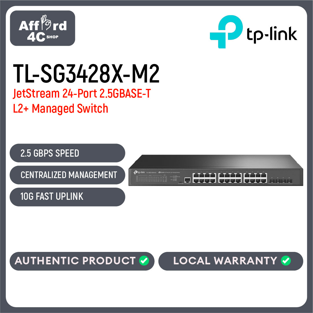 TP-Link TL-SG3428X-M2 JetStream 24-Port 2.5GBASE-T L2+ Managed Switch with 4 10GE SFP+ Slots